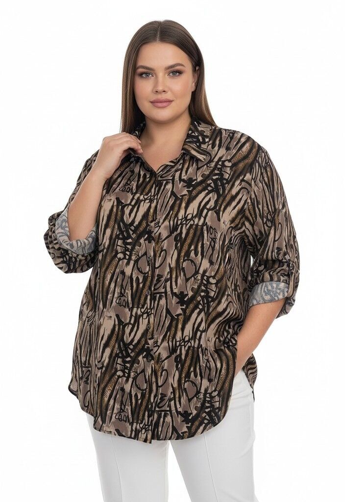 Camisa con estampado de leopardo color topo de talla grande (T1265)