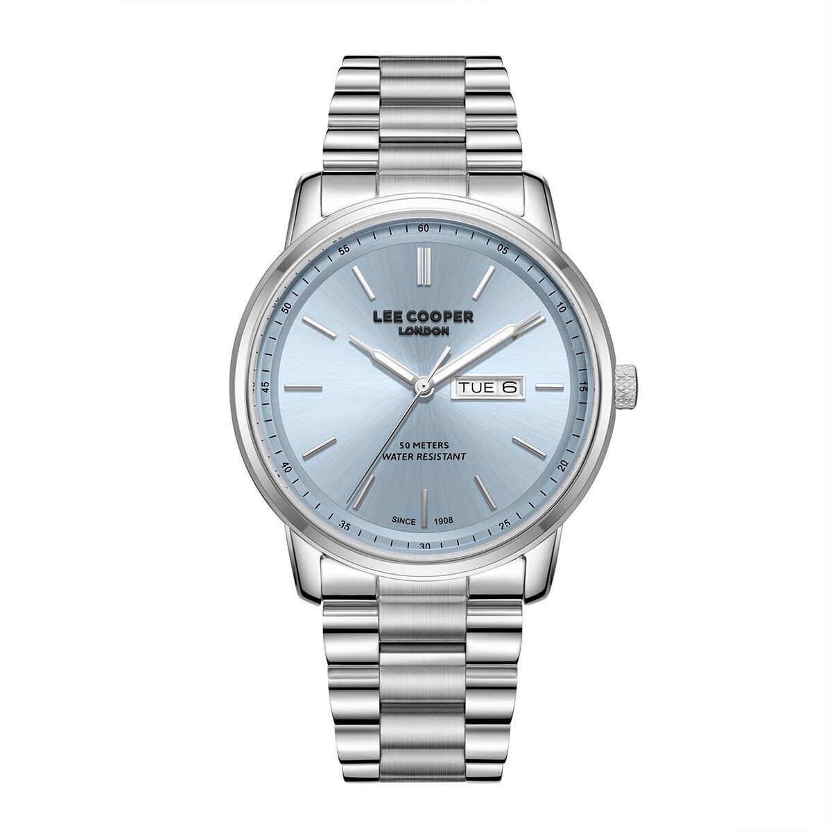 LeeCooper – GASTON – LC08236 – Orologio da uomo – Orologio analogico – Movimento al quarzo con giorno e data – Cassa rotonda in metallo color argento – Quadrante sunburst