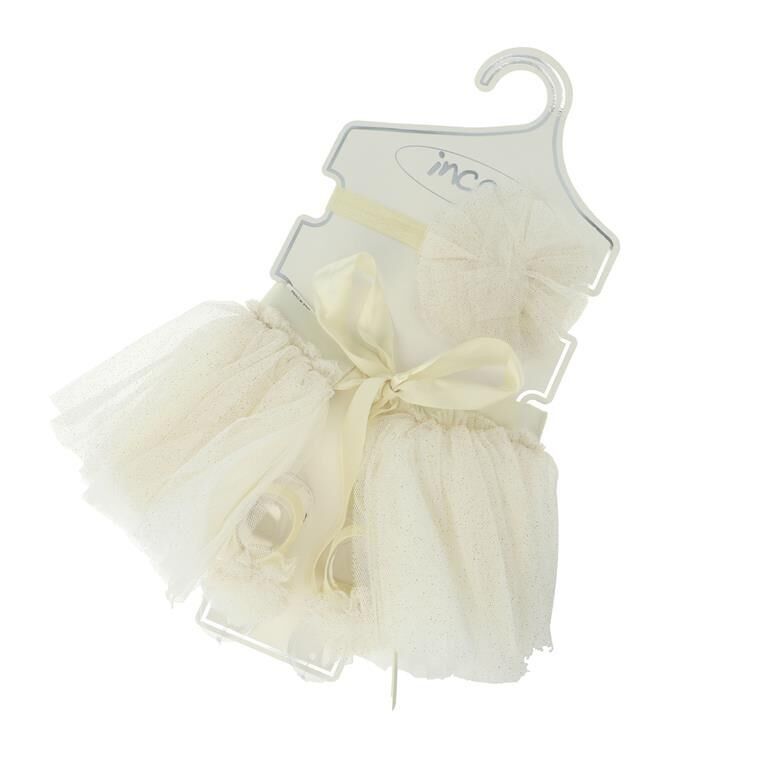 Tutu set and 3 elastic headbands with white tulle embellishments