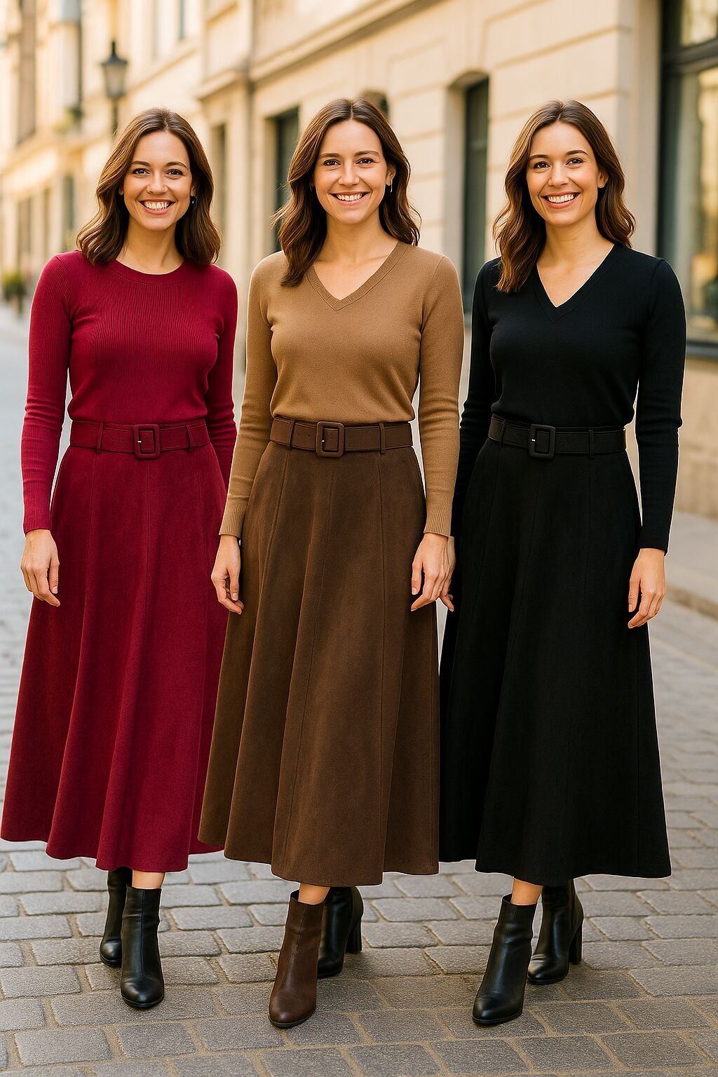 FALDA MIDI DE ANTE CON CINTURÓN Y CORTE EN A