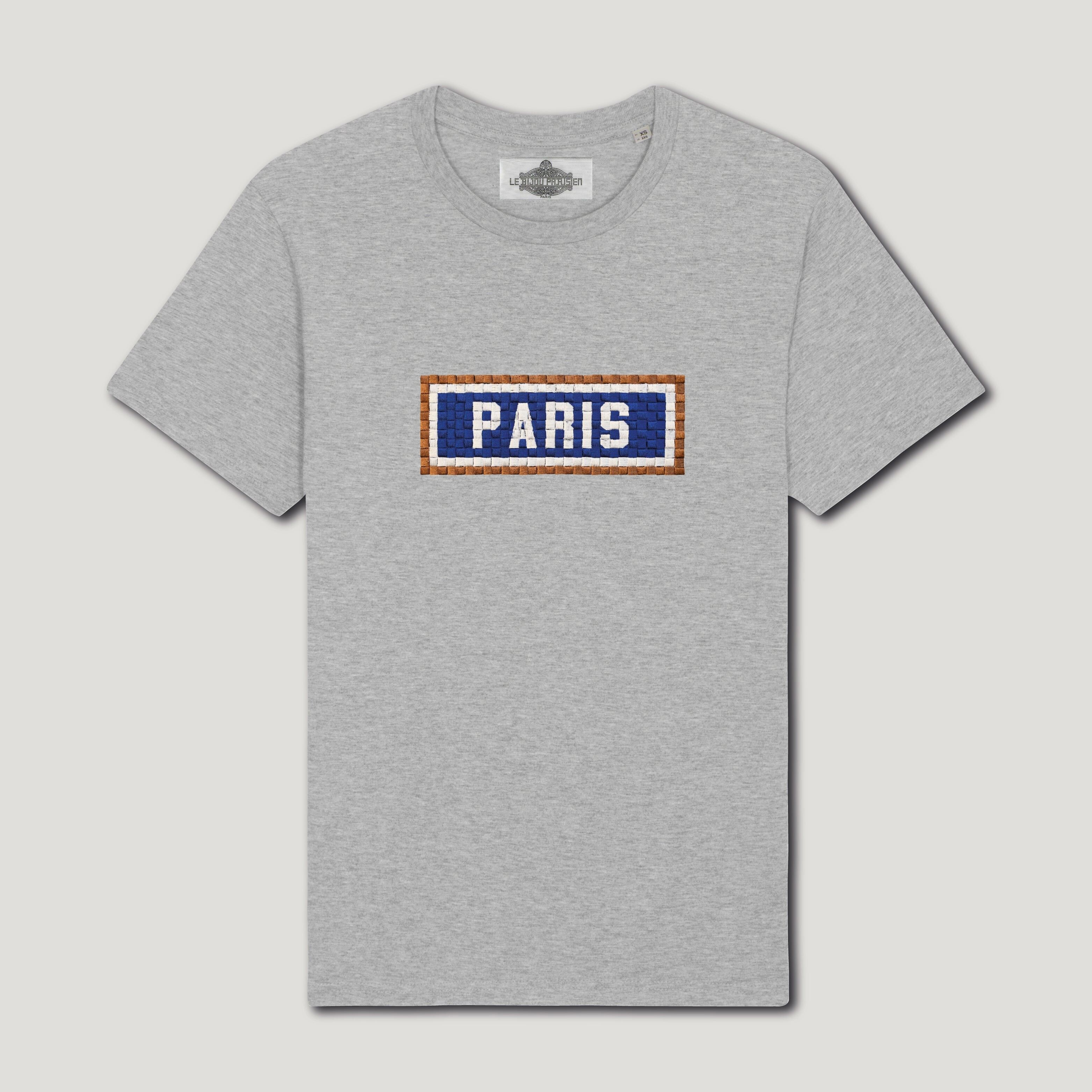 Embroidered Organic Cotton T-Shirt - Paris - Grey