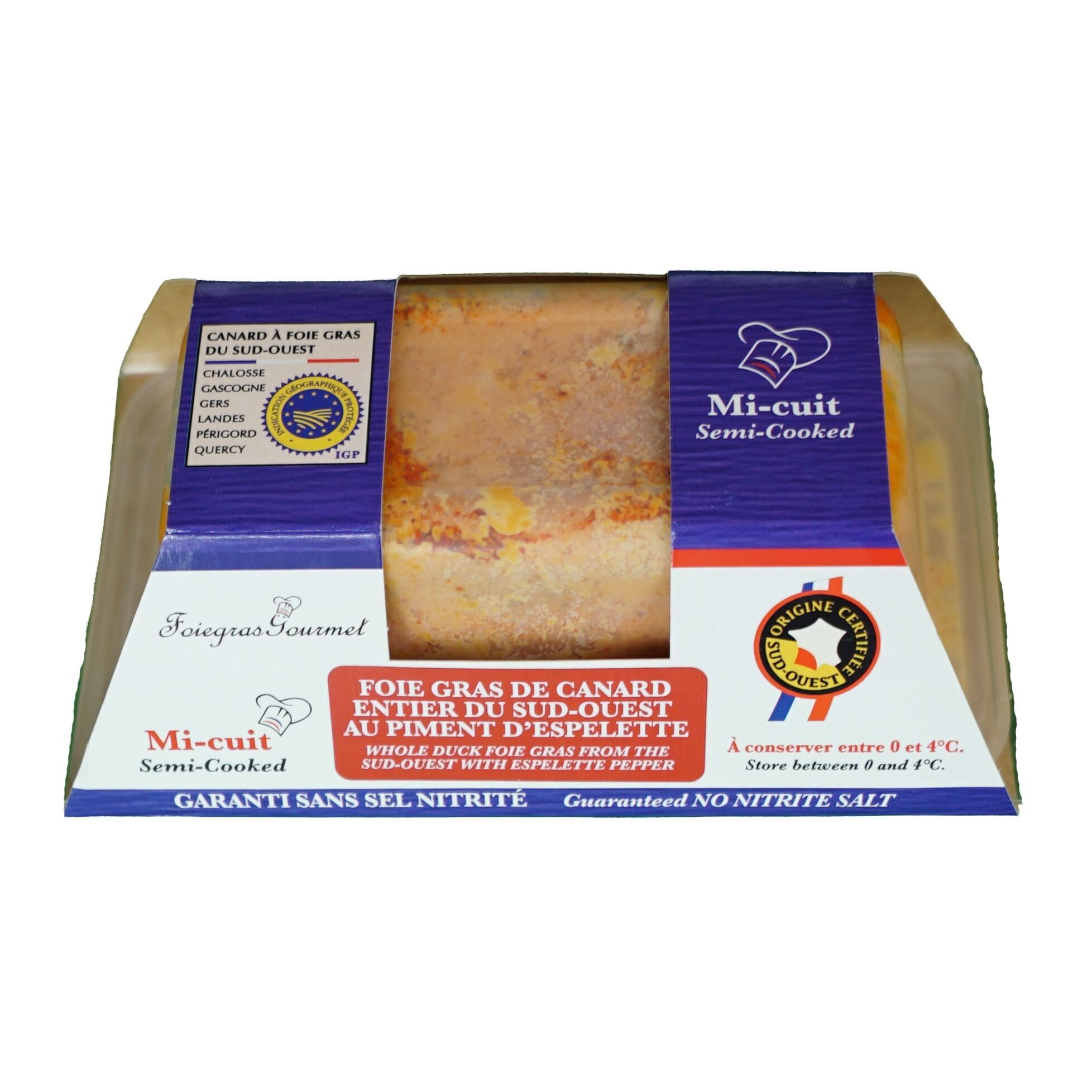 Foie gras d'anatra intero del sud-ovest, semicotto con peperoncino di Espelette, 250 g