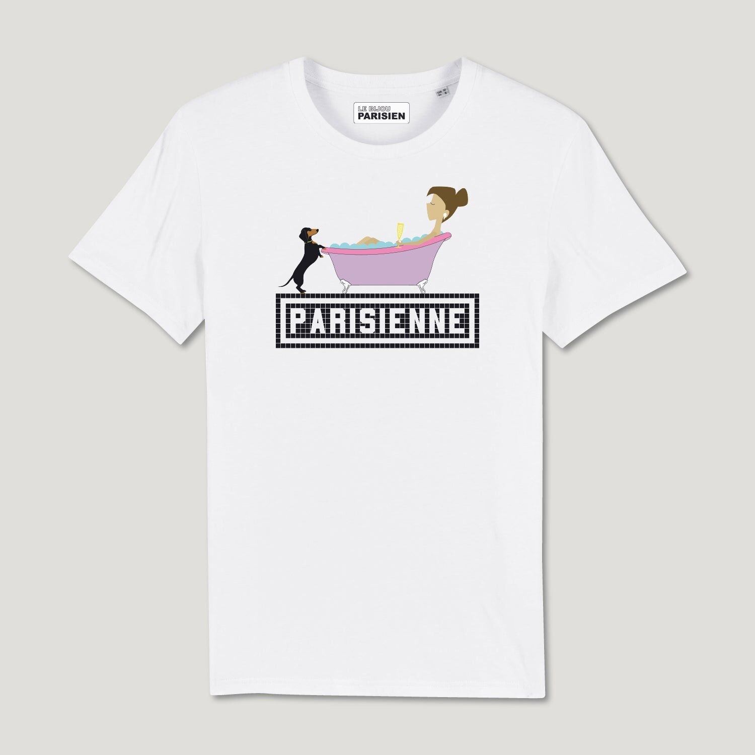 PRINTED ORGANIC COTTON T-SHIRT - PARISIENNE BAIN - WHITE