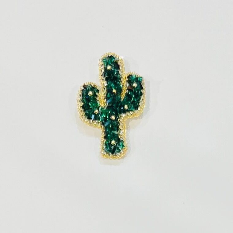 Spilla a forma di cactus con strass verdi scintillanti