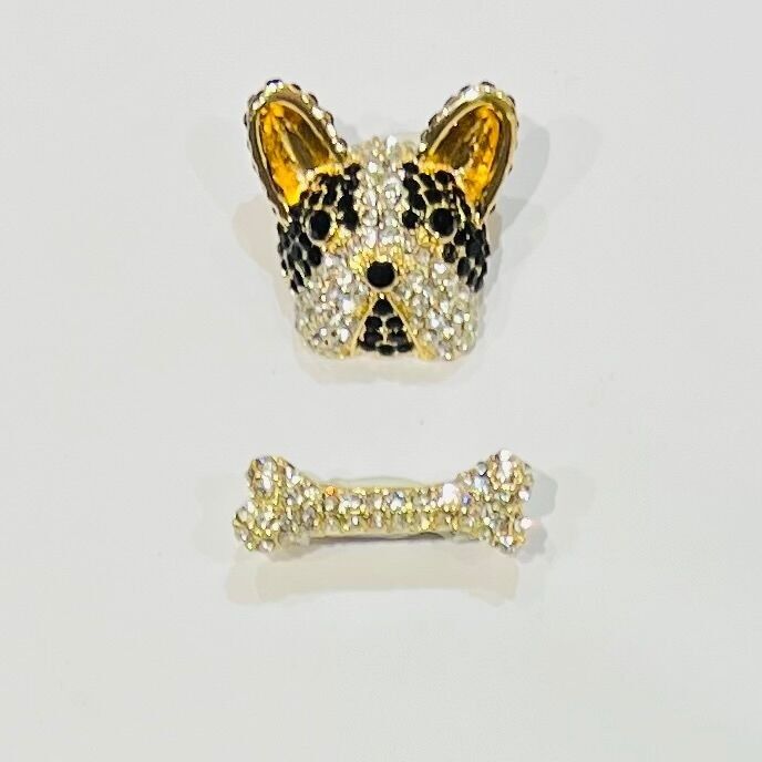 Spilla Bulldog e Osso con Strass Lucidi