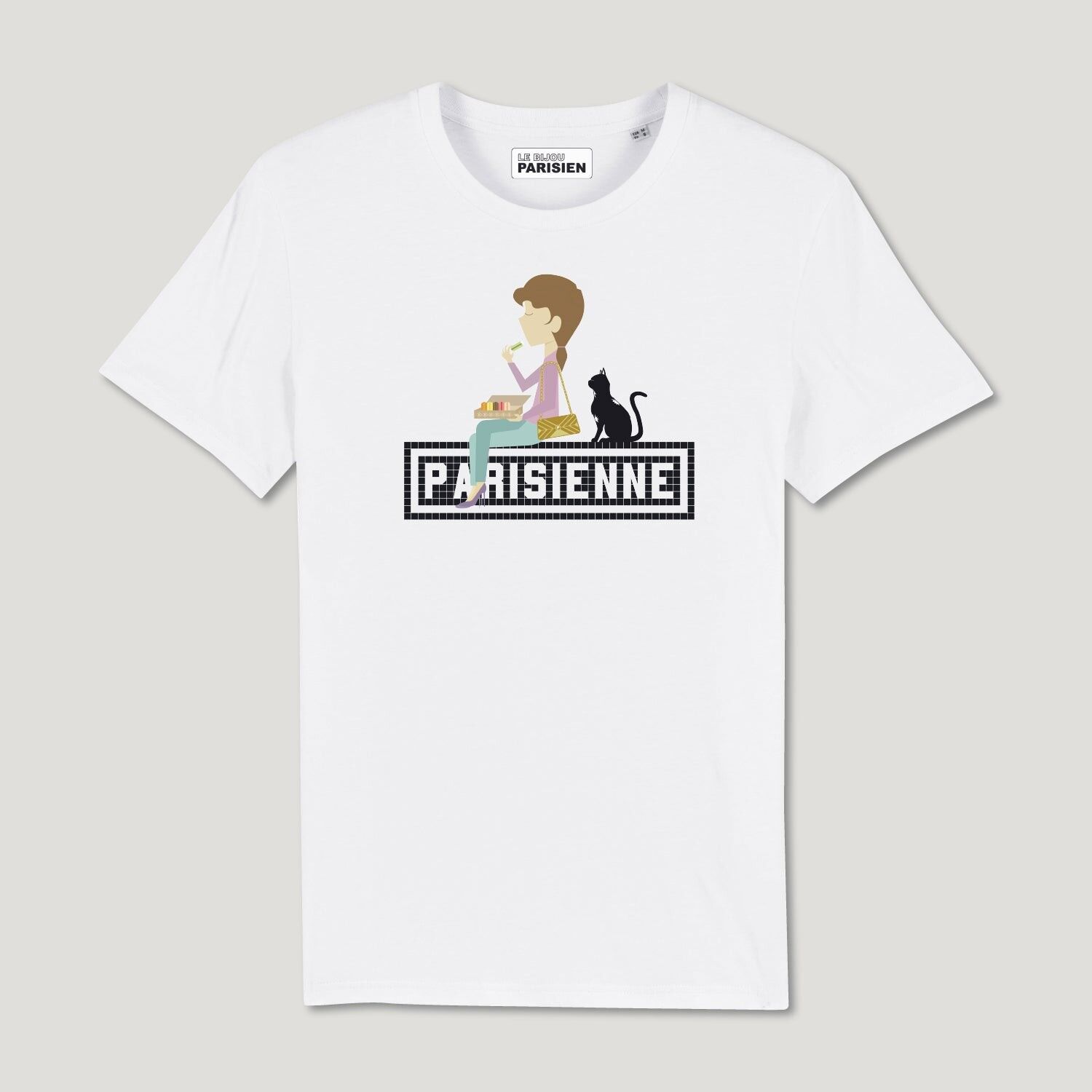 PRINTED ORGANIC COTTON T-SHIRT – PARISIAN CAT - WHITE
