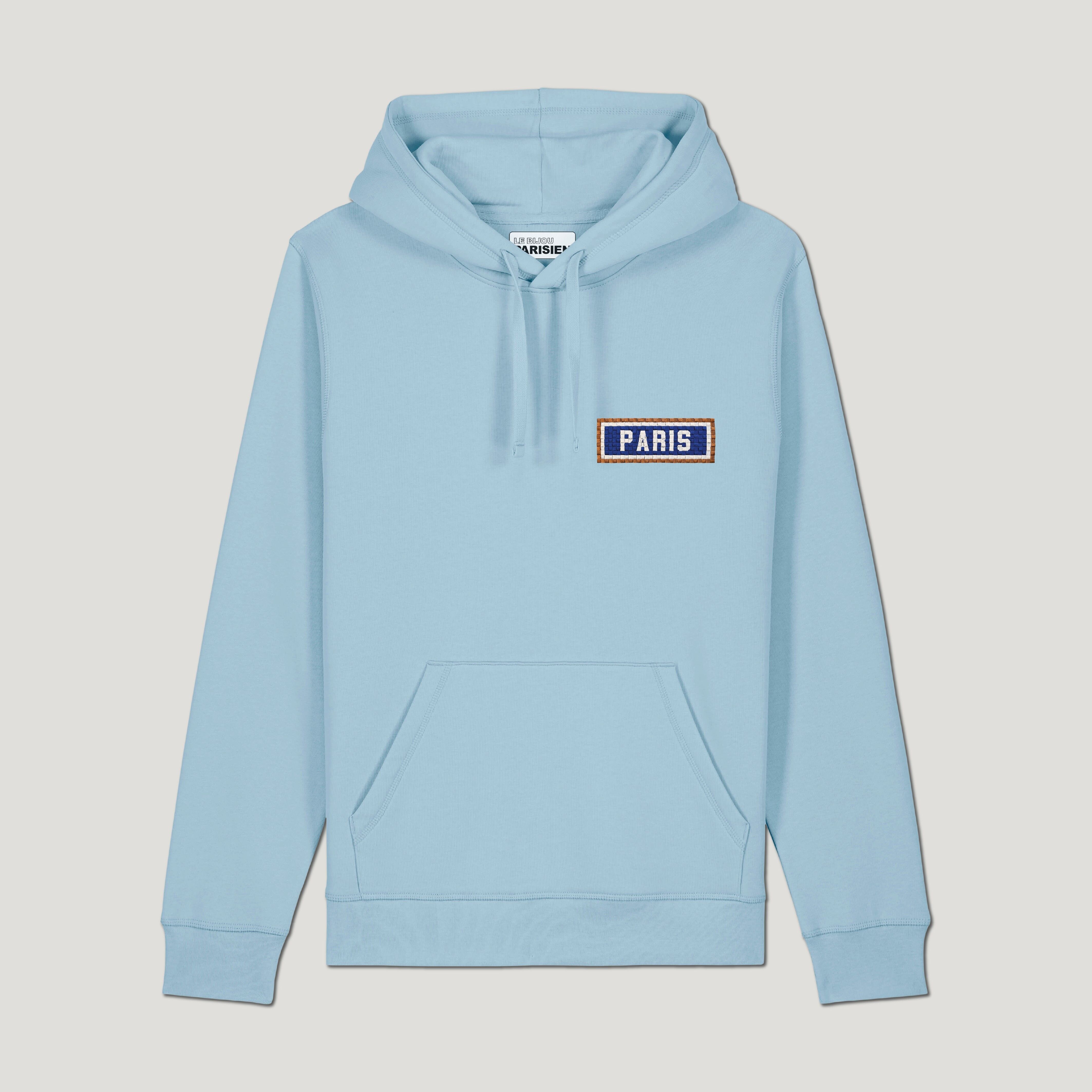 Embroidered Organic Cotton Hoodie - Paris - Sky Blue