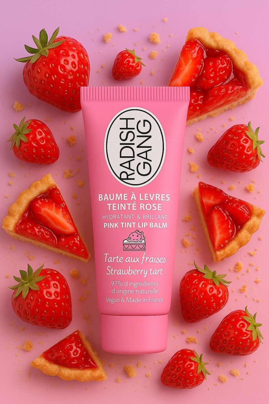 TARTE AUX FRAISES - Baume à lèvres hydratant rose