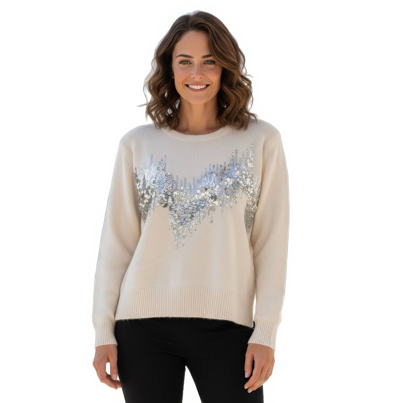 Maglione in misto lana con paillettes e onde
