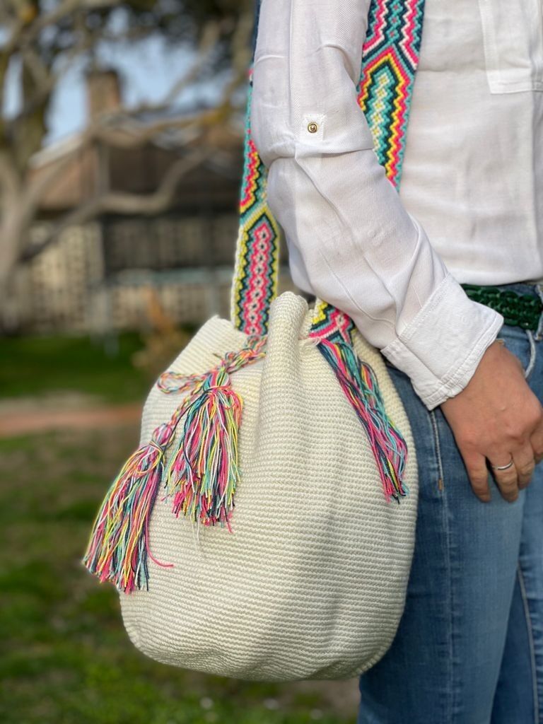 Grande borsa Wayuu in cotone fatta a mano con stampa indù