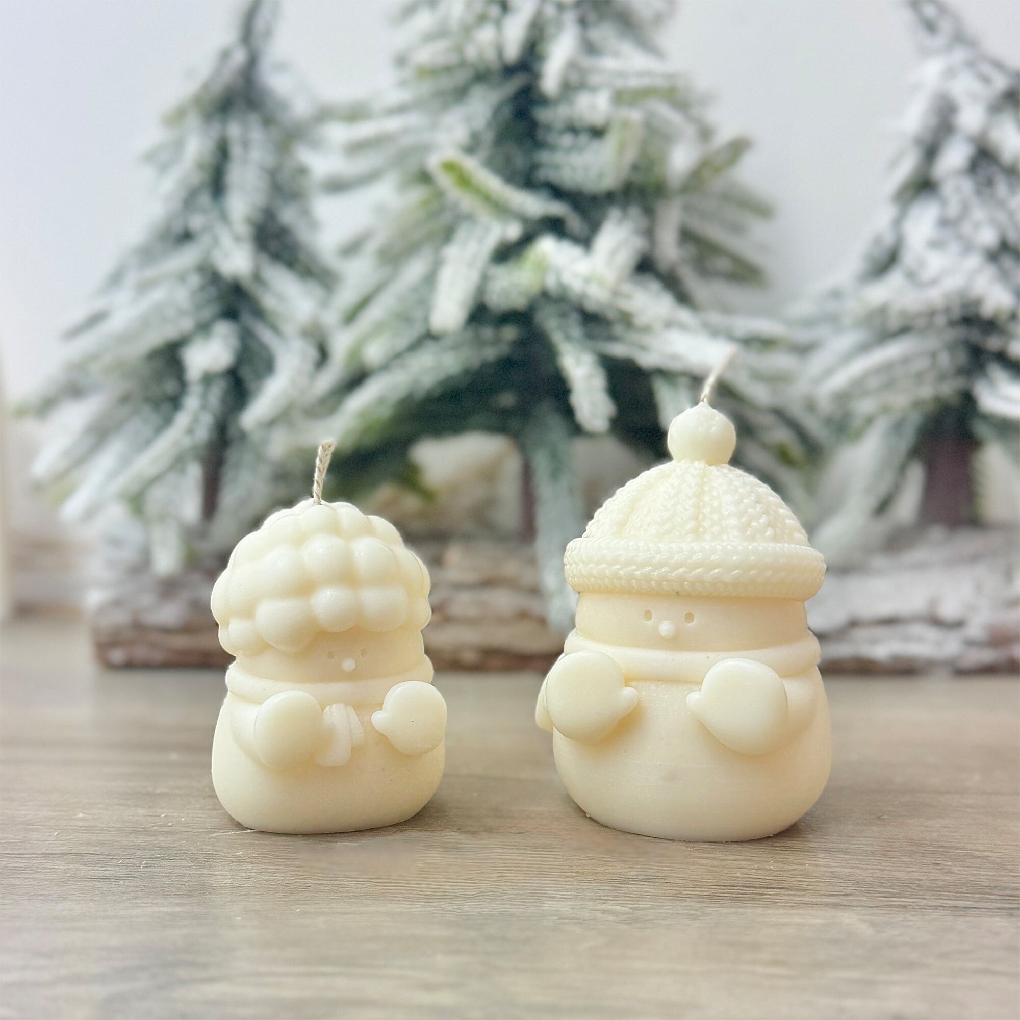 Set of 2 Adorable Christmas Snowman Candles