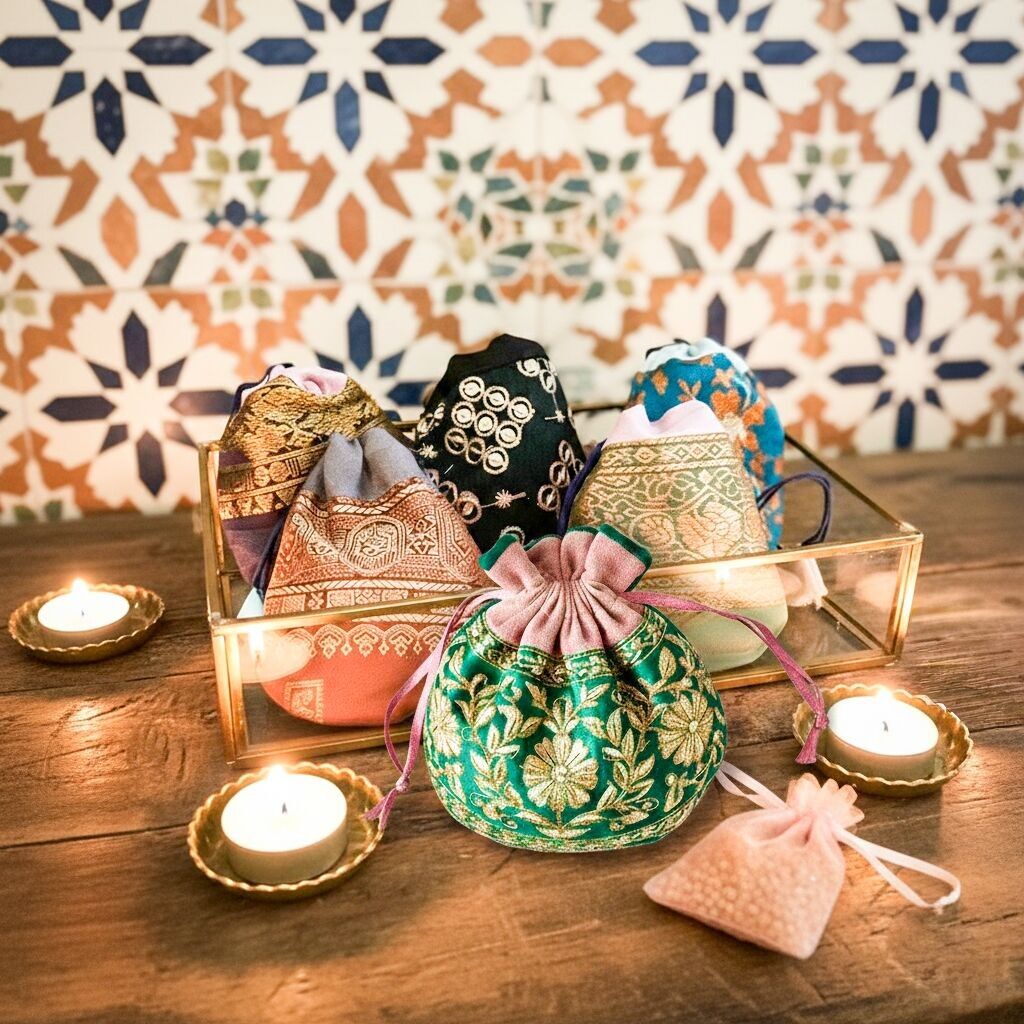 Figue Fragrance Powder in a handmade silk sachet. (Min.6 pieces Assorted)