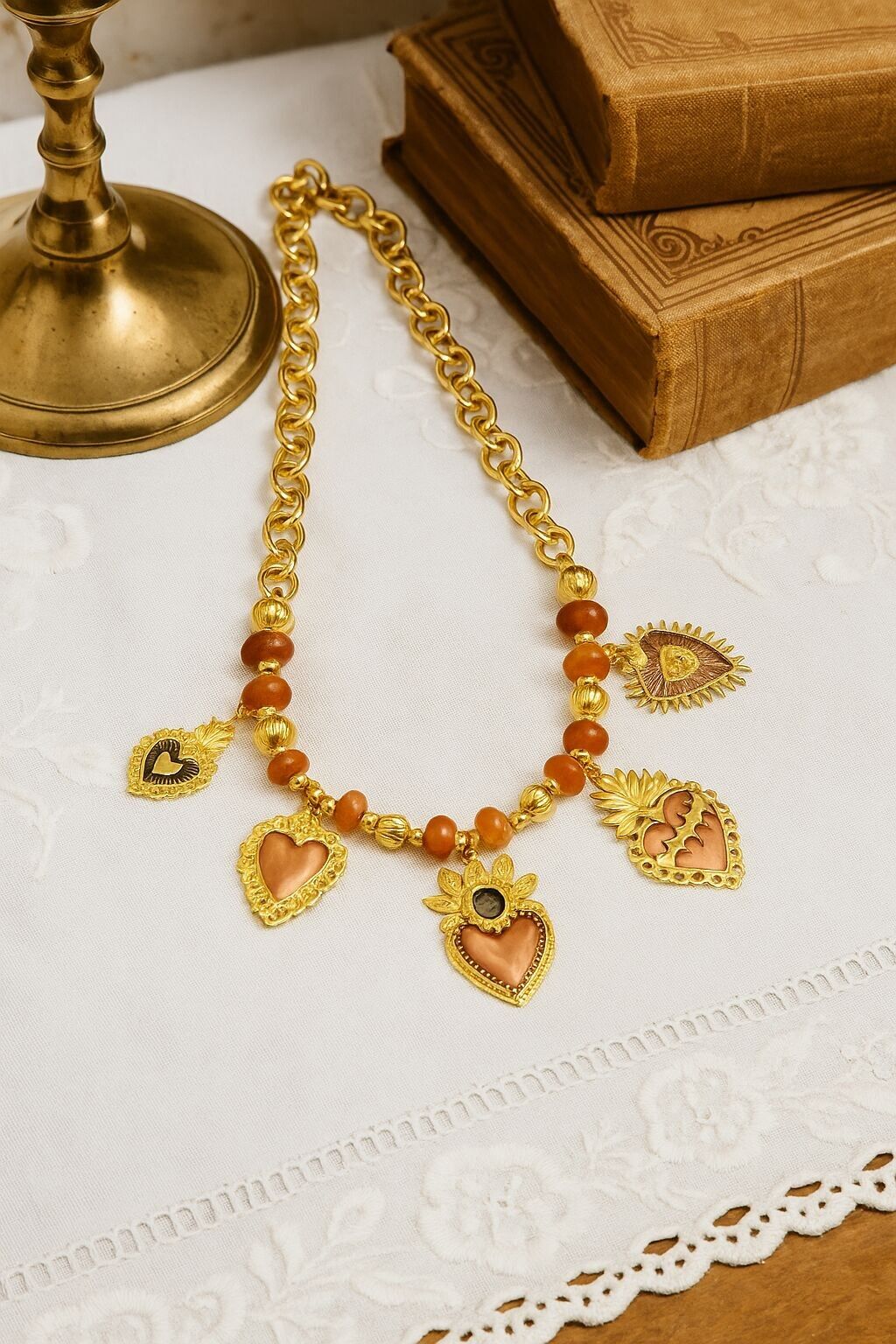 Necklace with Sacred Heart Charms