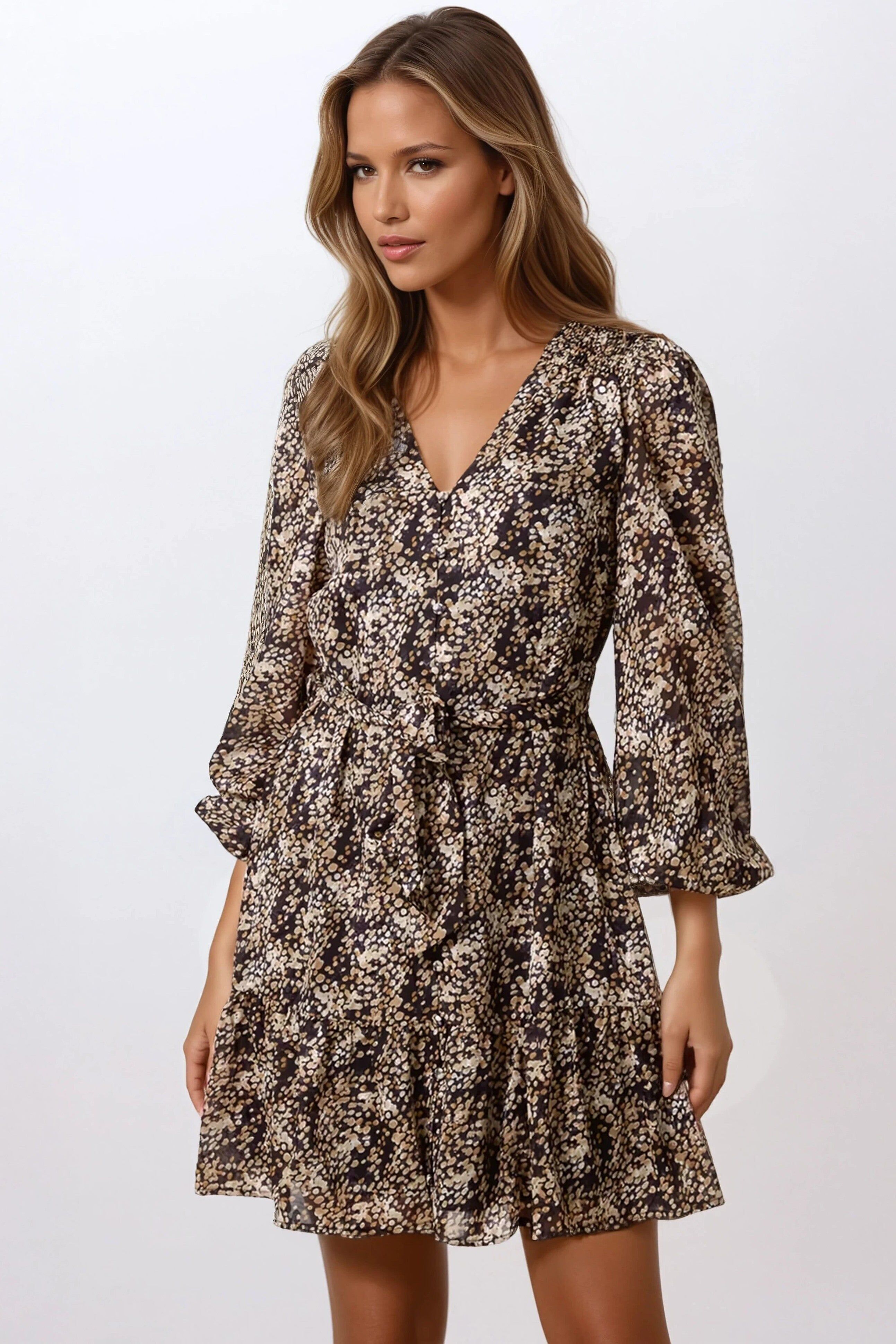 Mini abito nero a pois con cintura