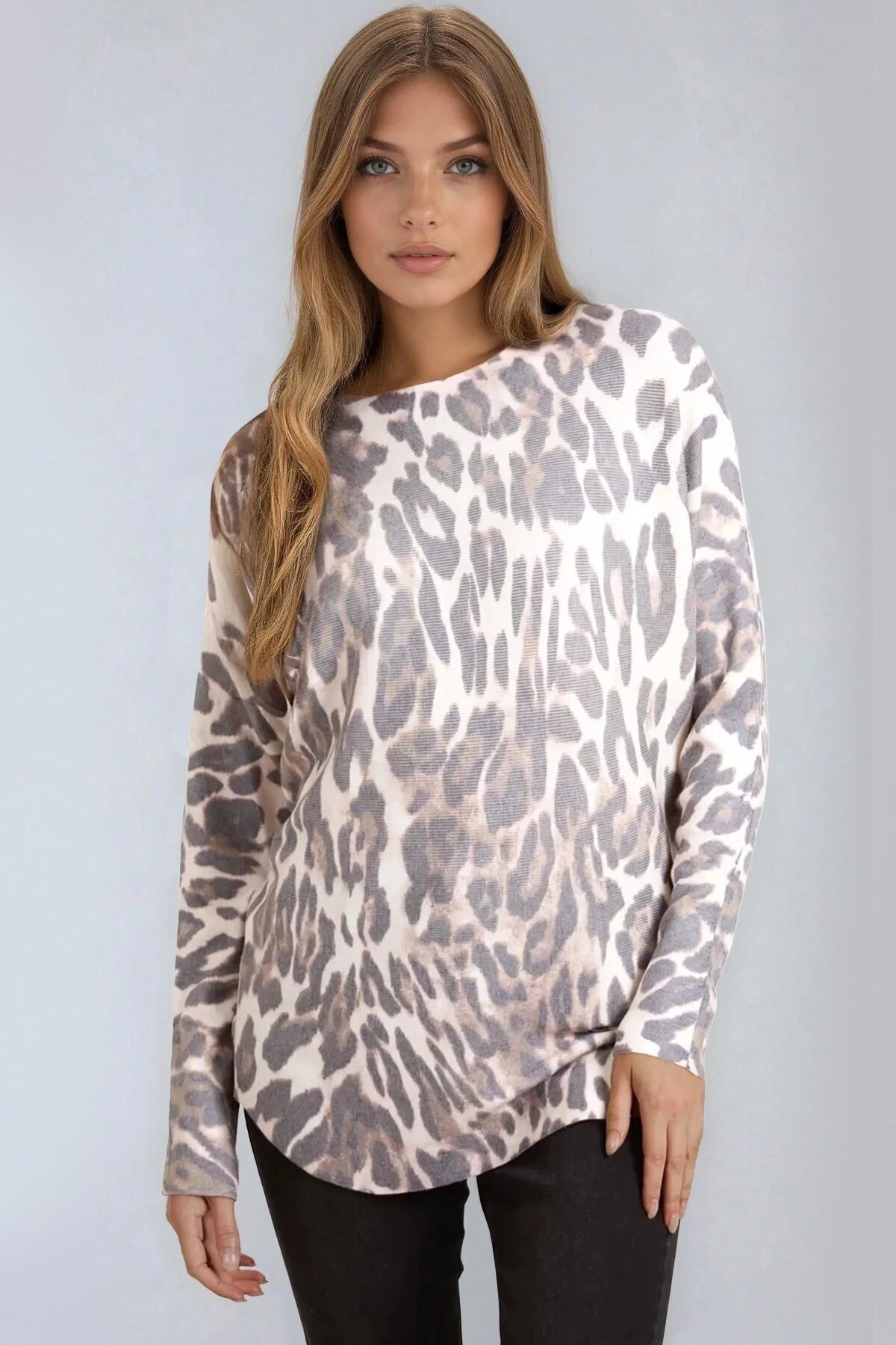 Maglione in maglia fine con motivo leopardato