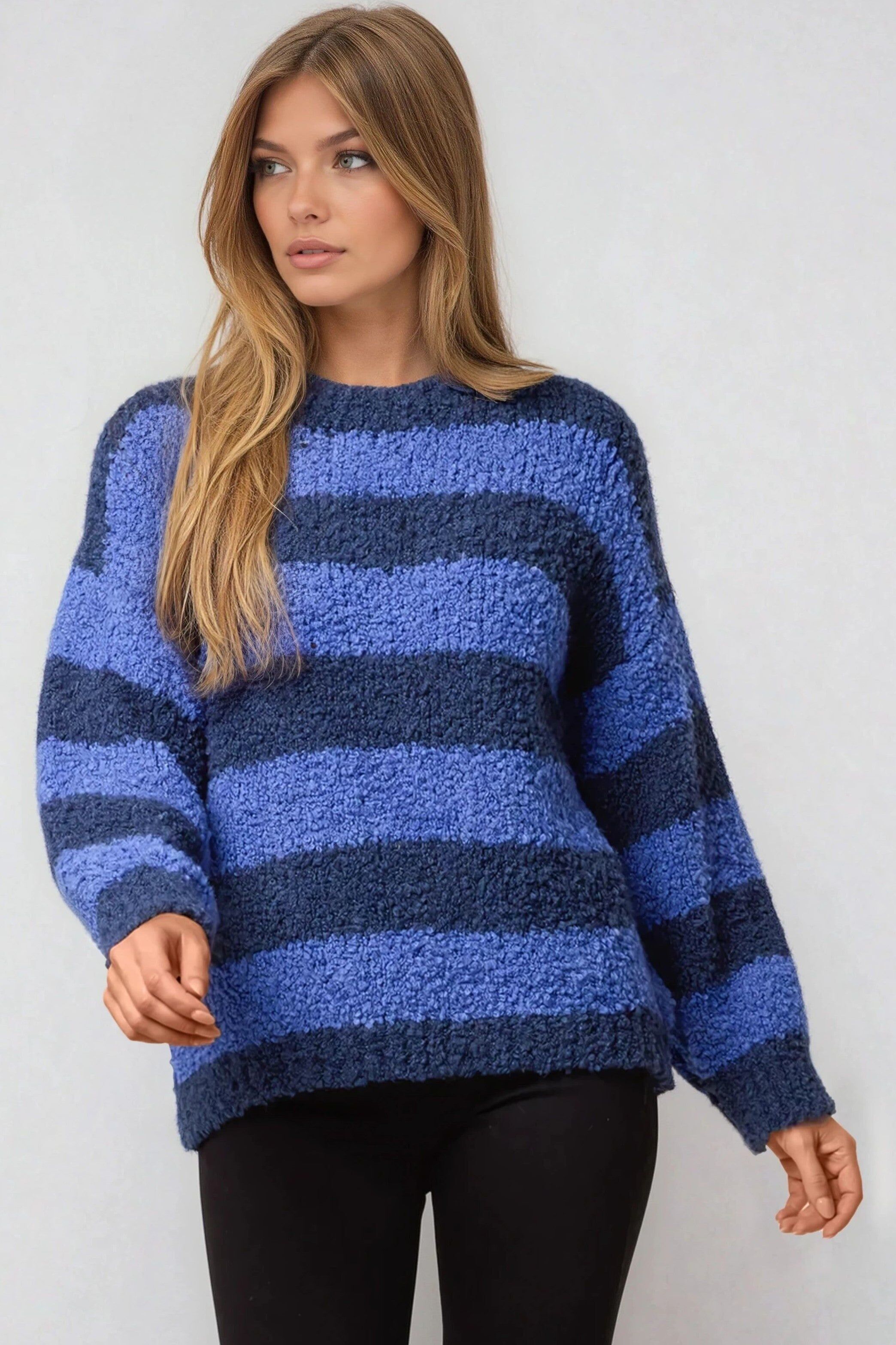Maglione in misto lana bouclé blu navy