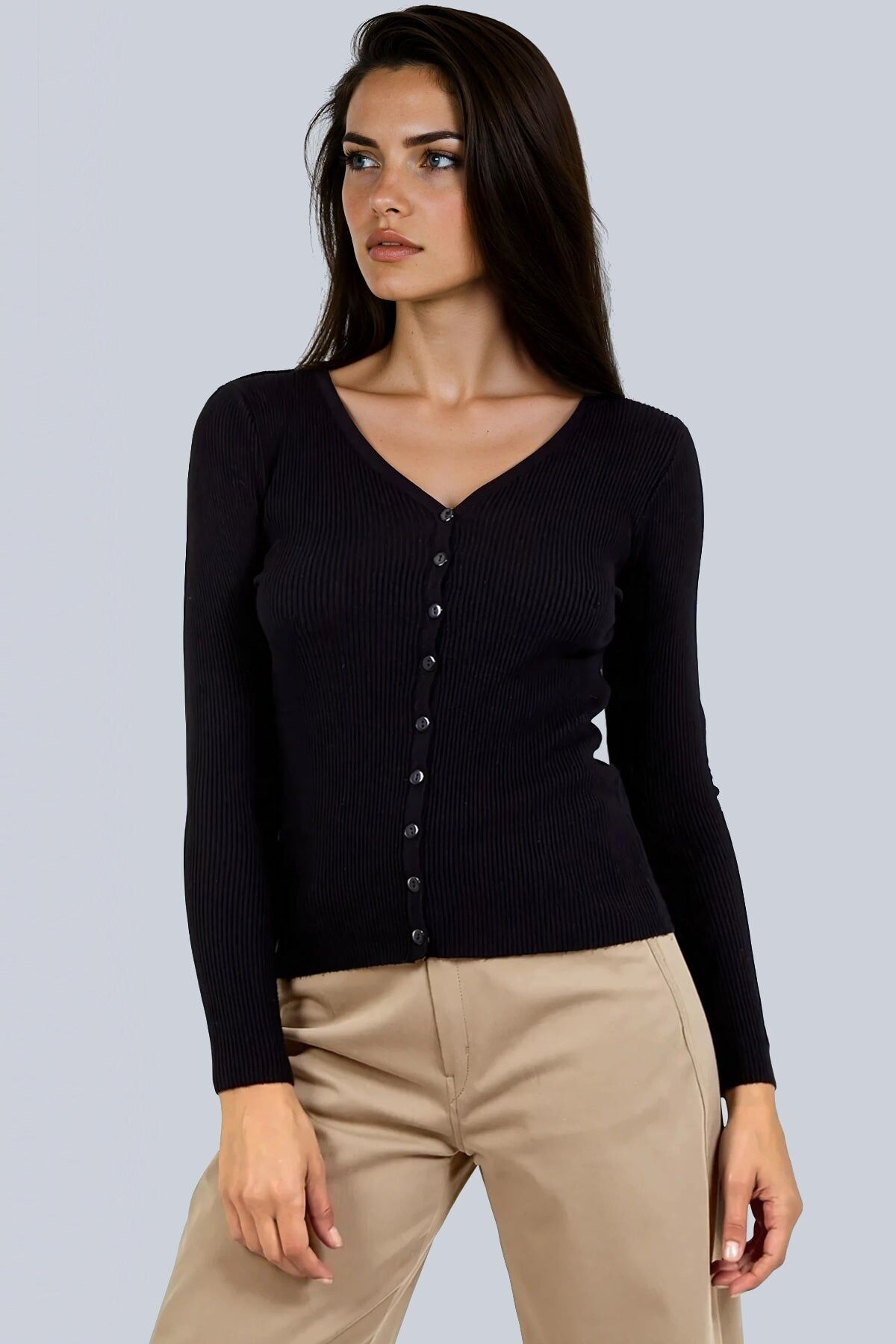 Gilet noir en maille côtelée