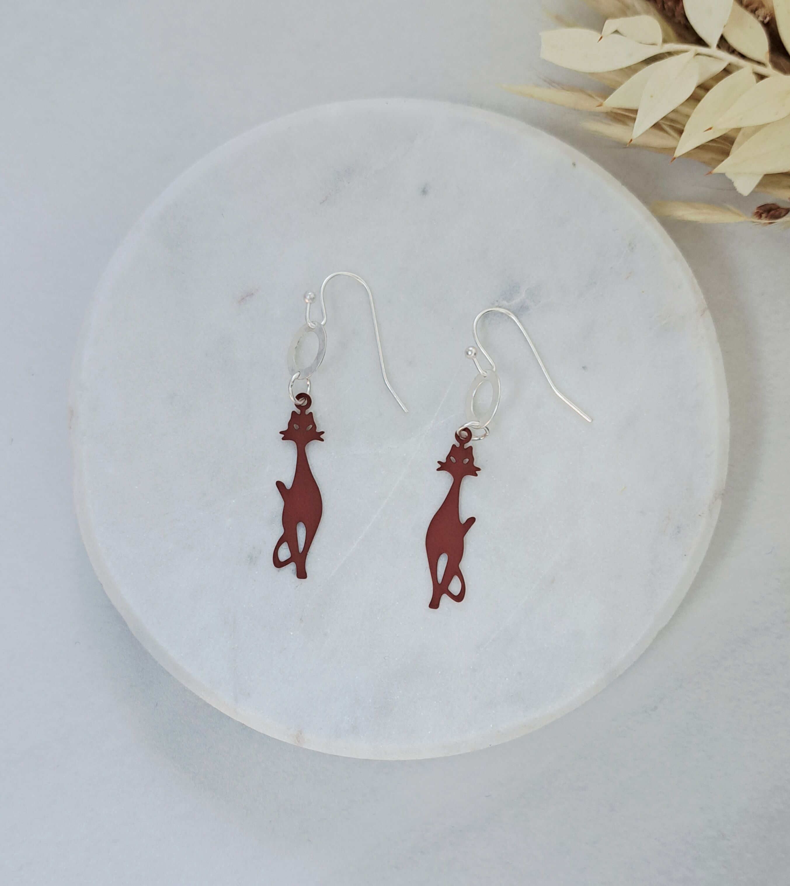 orecchini-sagoma di gatto-volpe/argento opaco