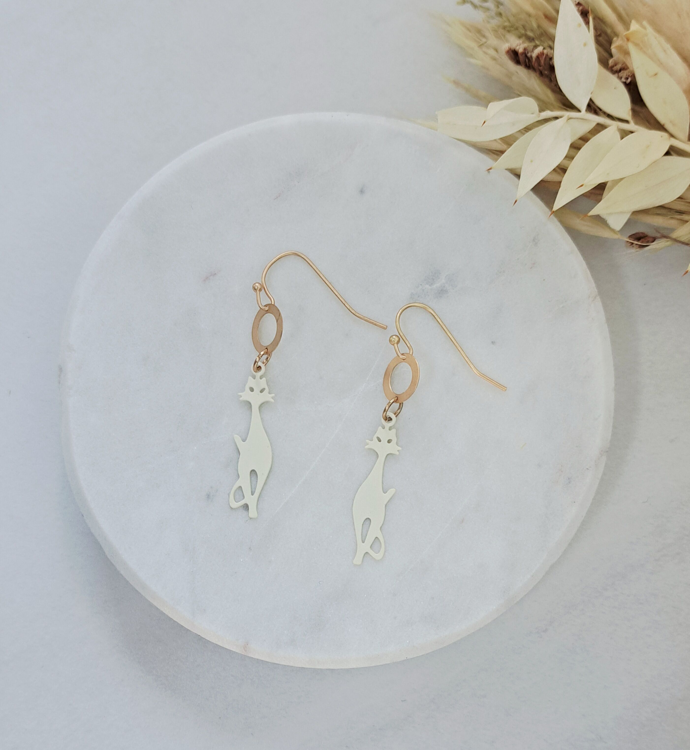 orecchini-Gatto-silhouette gatto-avorio/oro opaco