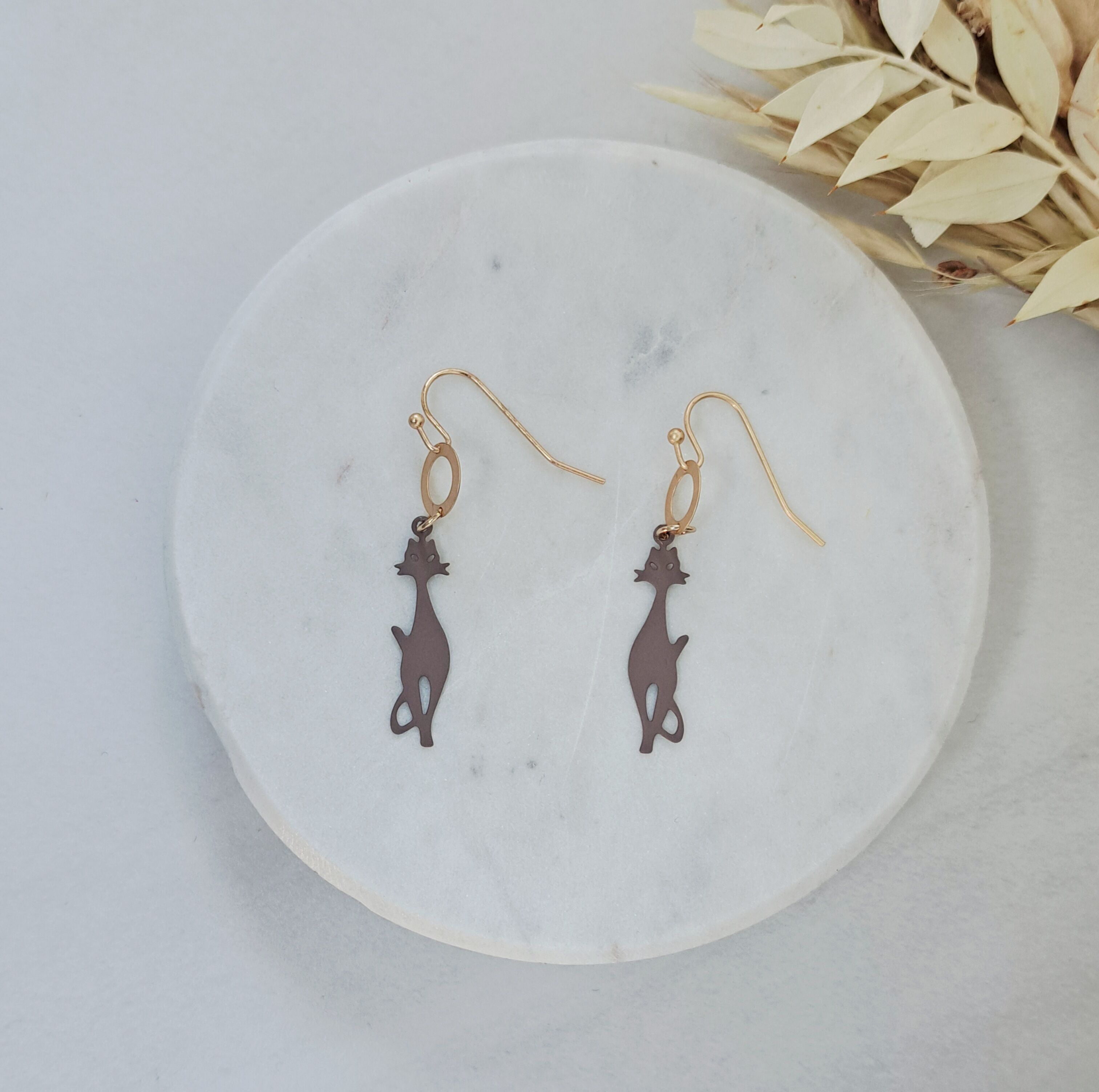 orecchini-sagoma di gatto-quercia/oro opaco