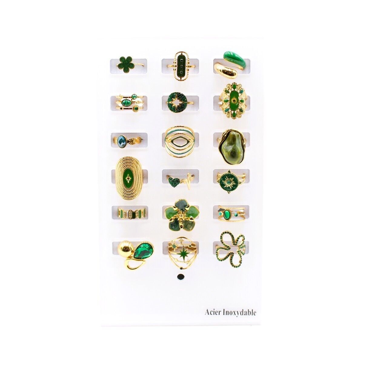 confezione da 18 anelli in acciaio - verde