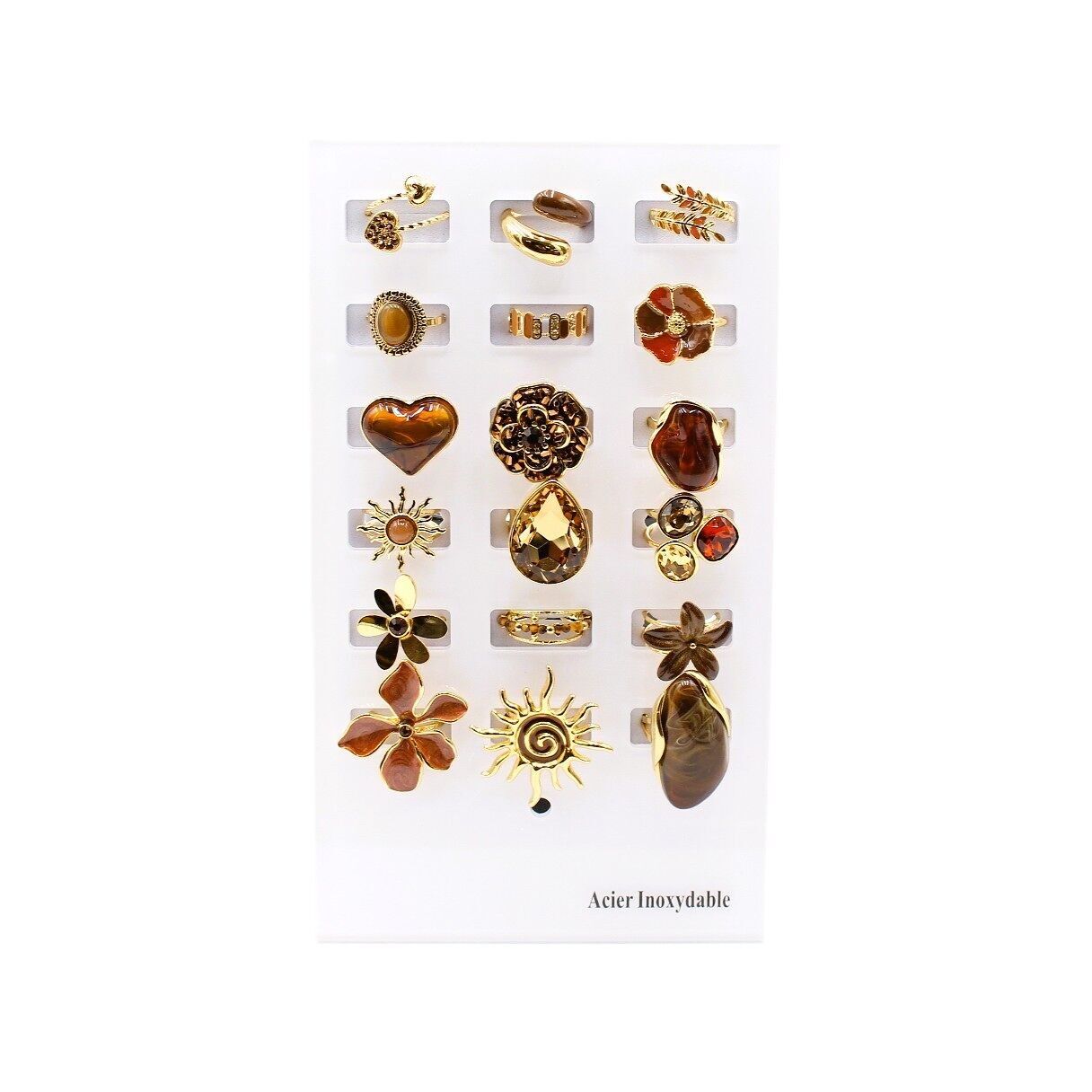 confezione da 18 anelli in acciaio - marrone