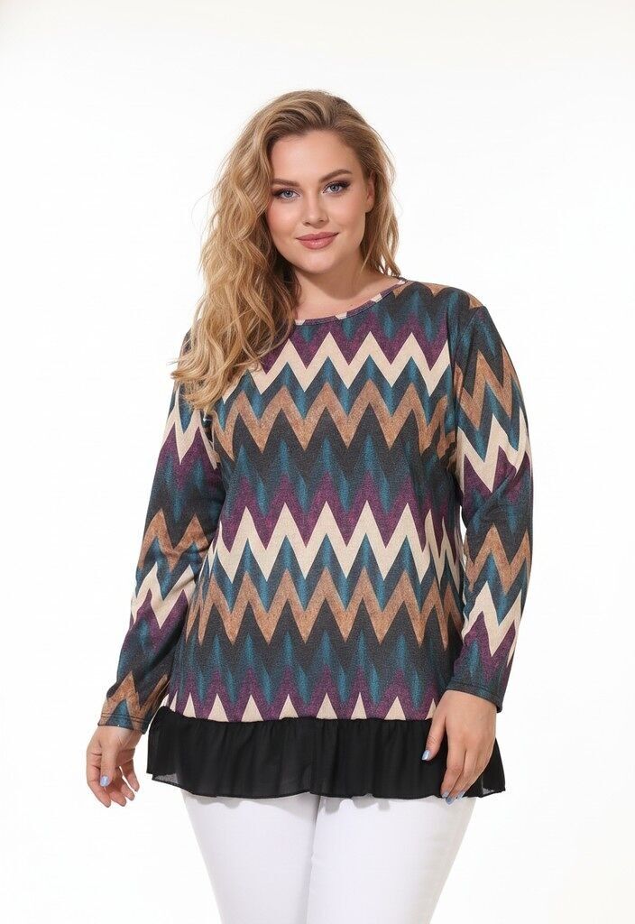 Blusa azul con estampado de lúrex de talla grande (T3369)