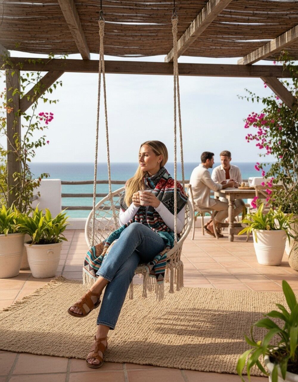 Grande scialle multicolore fatto a mano | Kimago