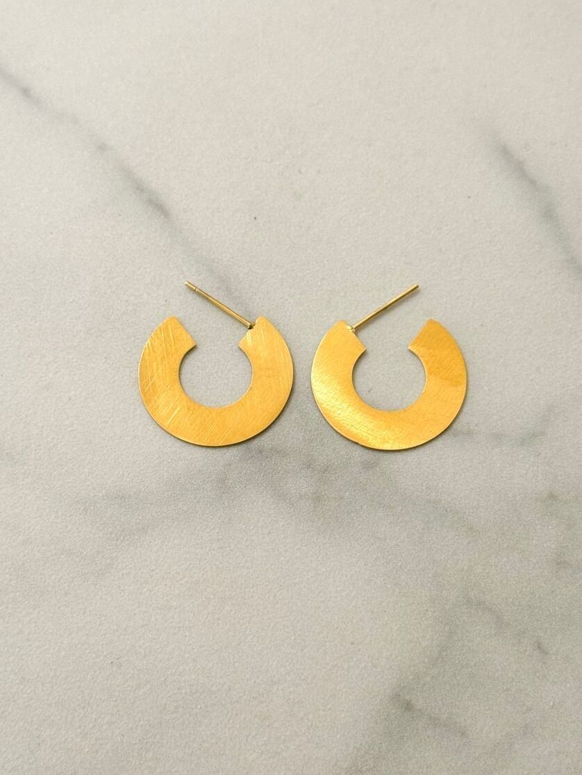 Brushed Gold Flat Hoop Earrings 