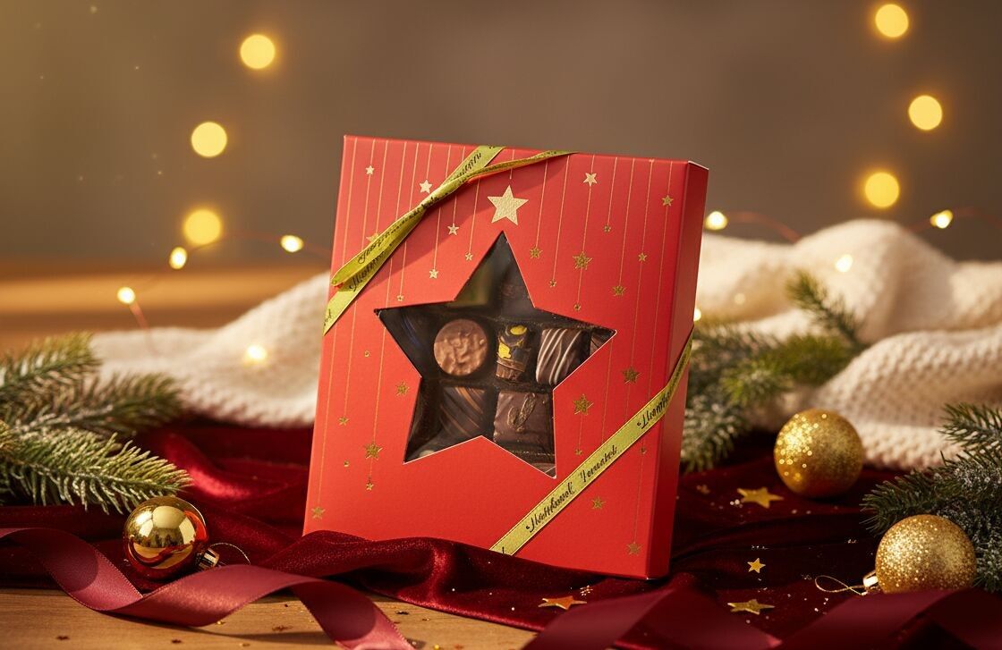 scatola di cioccolatini pregiati a forma di stella 240g