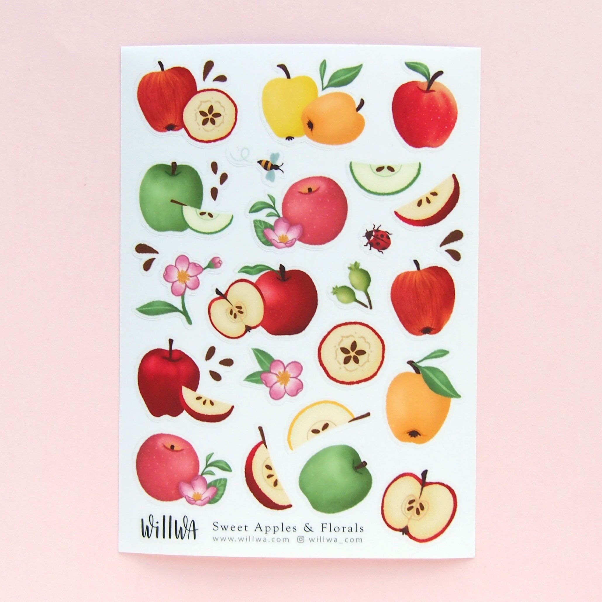 Stickerbogen – Süße Äpfel & Blumen