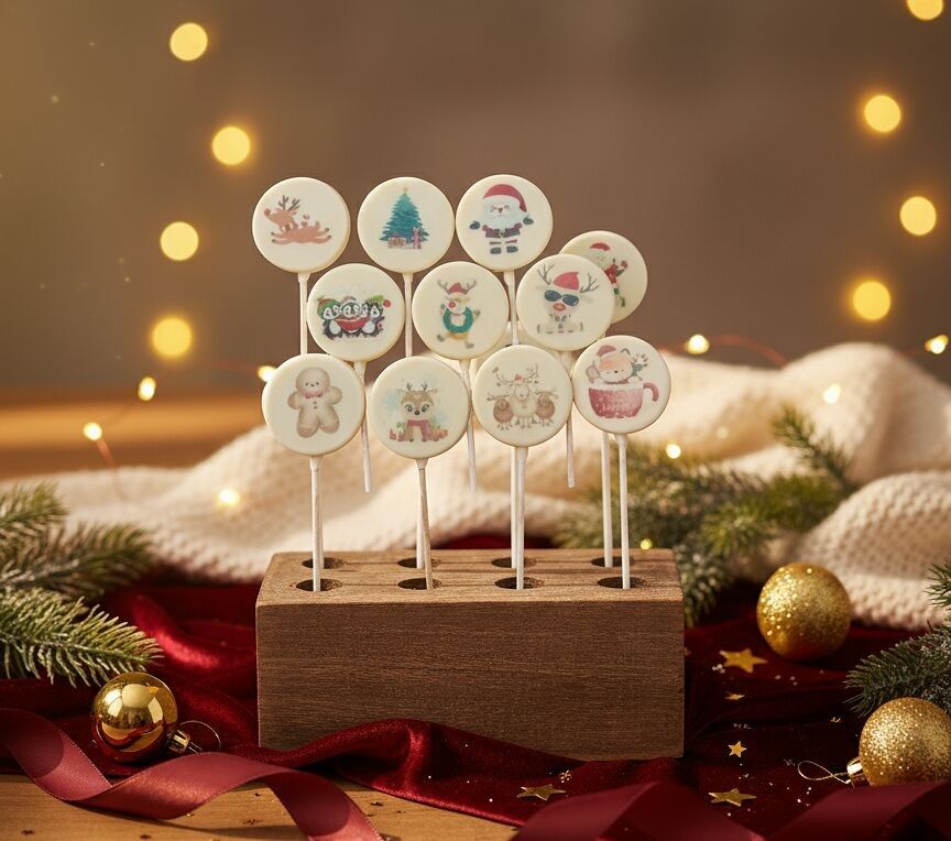 20 lecca lecca al cioccolato bianco con decorazioni natalizie