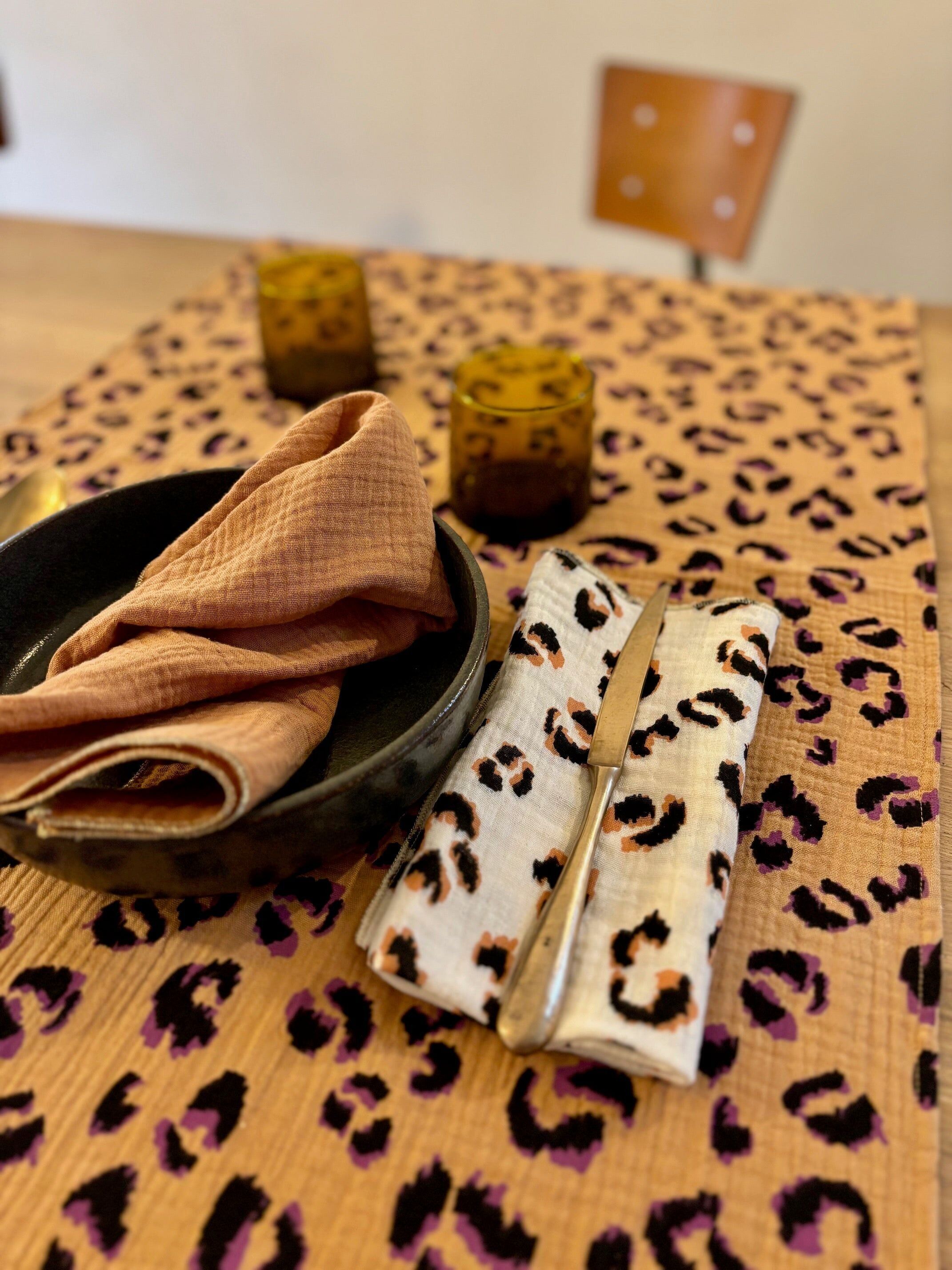 Leopard Print Table Runner – Cotton Gauze – 50x150cm