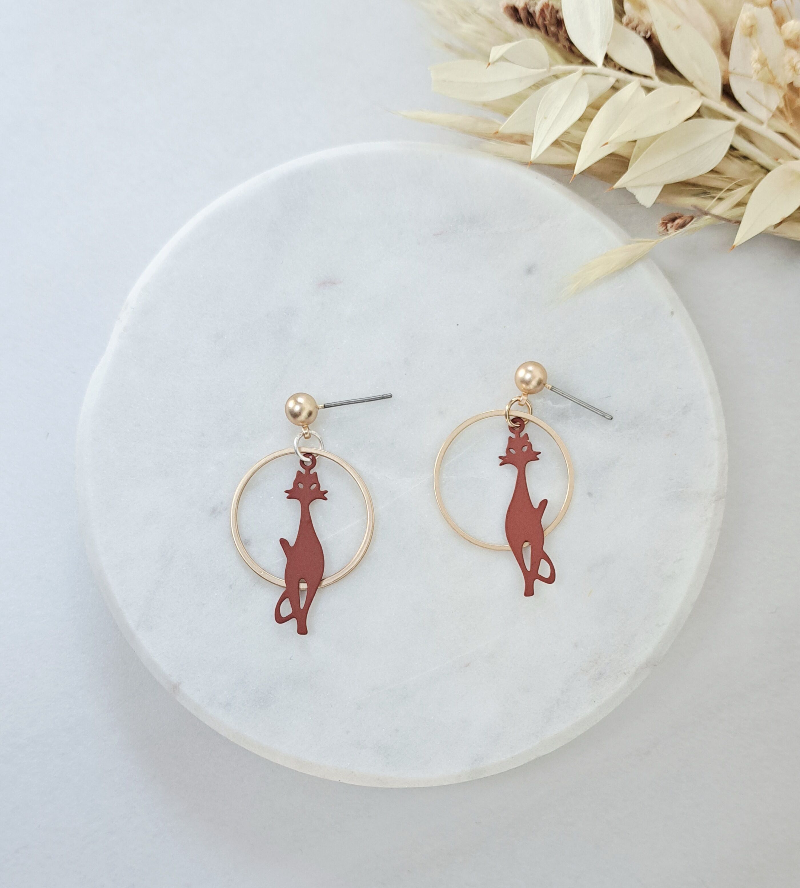 orecchini - Gatto - palla con silhouette gatto-volpe/oro opaco