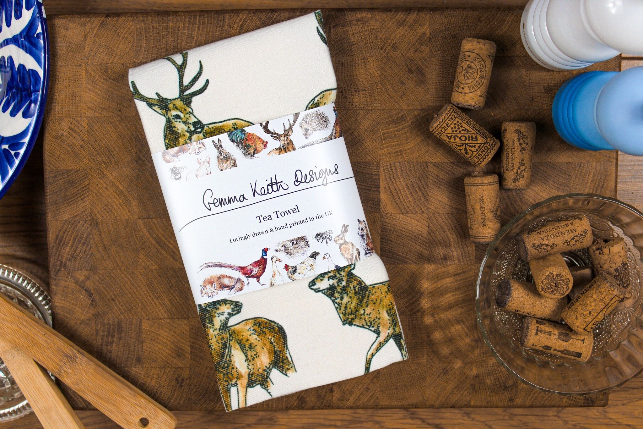 Strofinaccio stampato a mano con cervo in cotone e poliestere riciclato, 50x70 cm