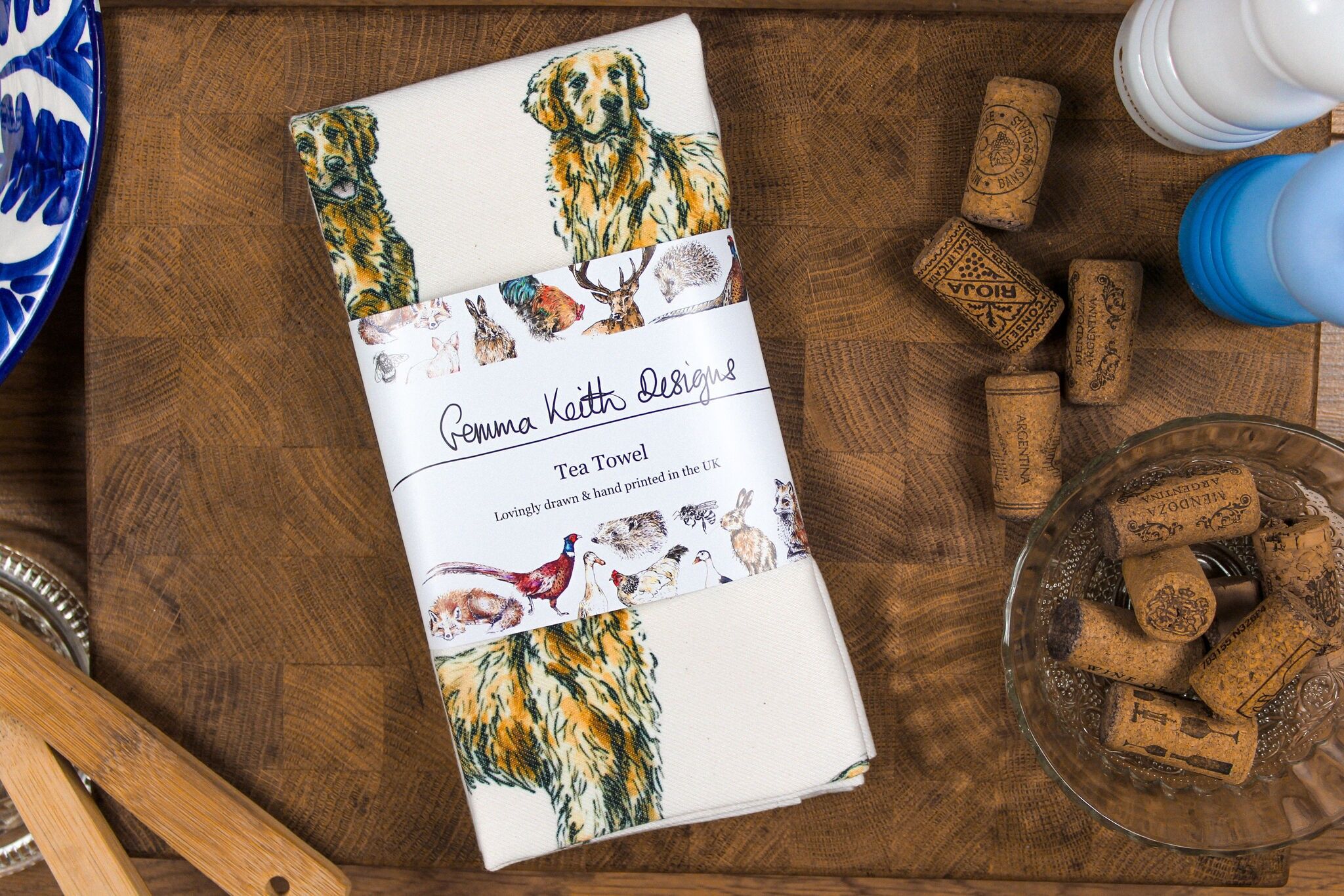 Strofinaccio stampato a mano con cane Golden Retriever in cotone e poliestere riciclato 50x70 cm