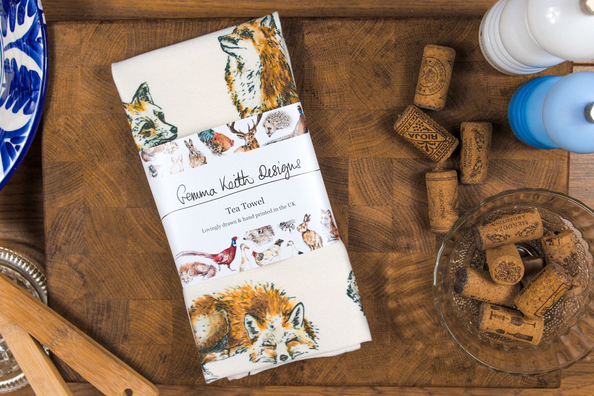 Strofinaccio stampato a mano Foxes in cotone + poliestere riciclato 50x70cm