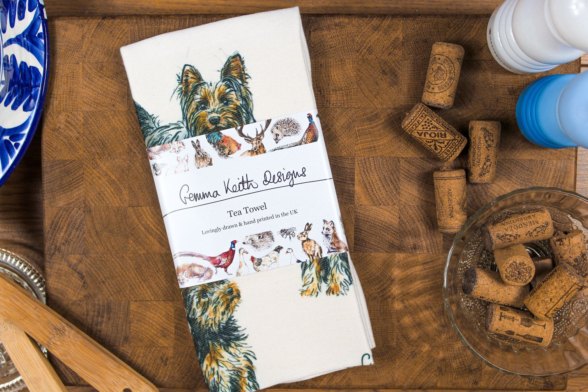 Strofinaccio stampato a mano con cane Yorkshire Terrier in cotone e poliestere riciclato, 50x70 cm