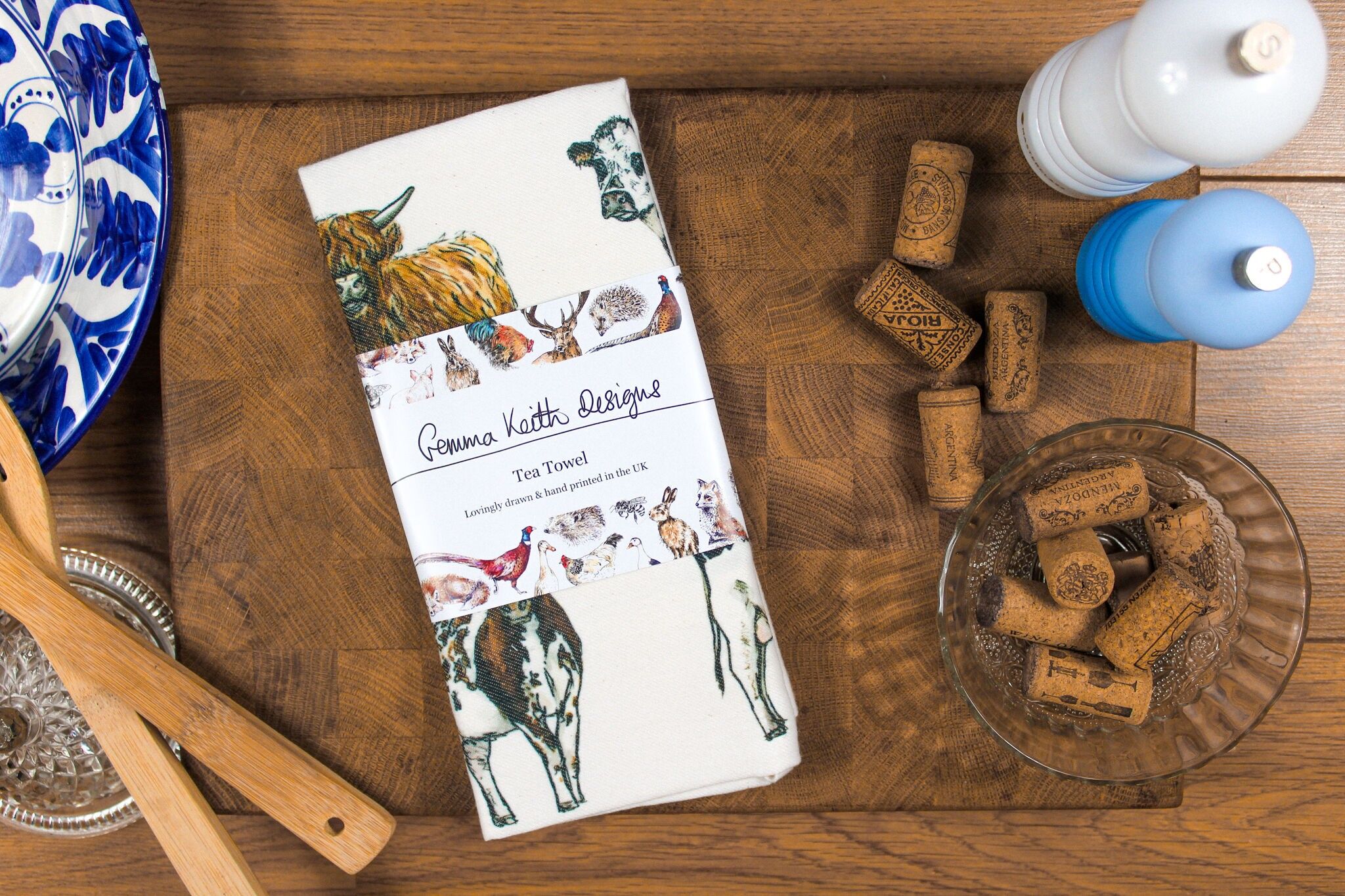 Strofinaccio stampato a mano con mucche in cotone e poliestere riciclato 50x70 cm