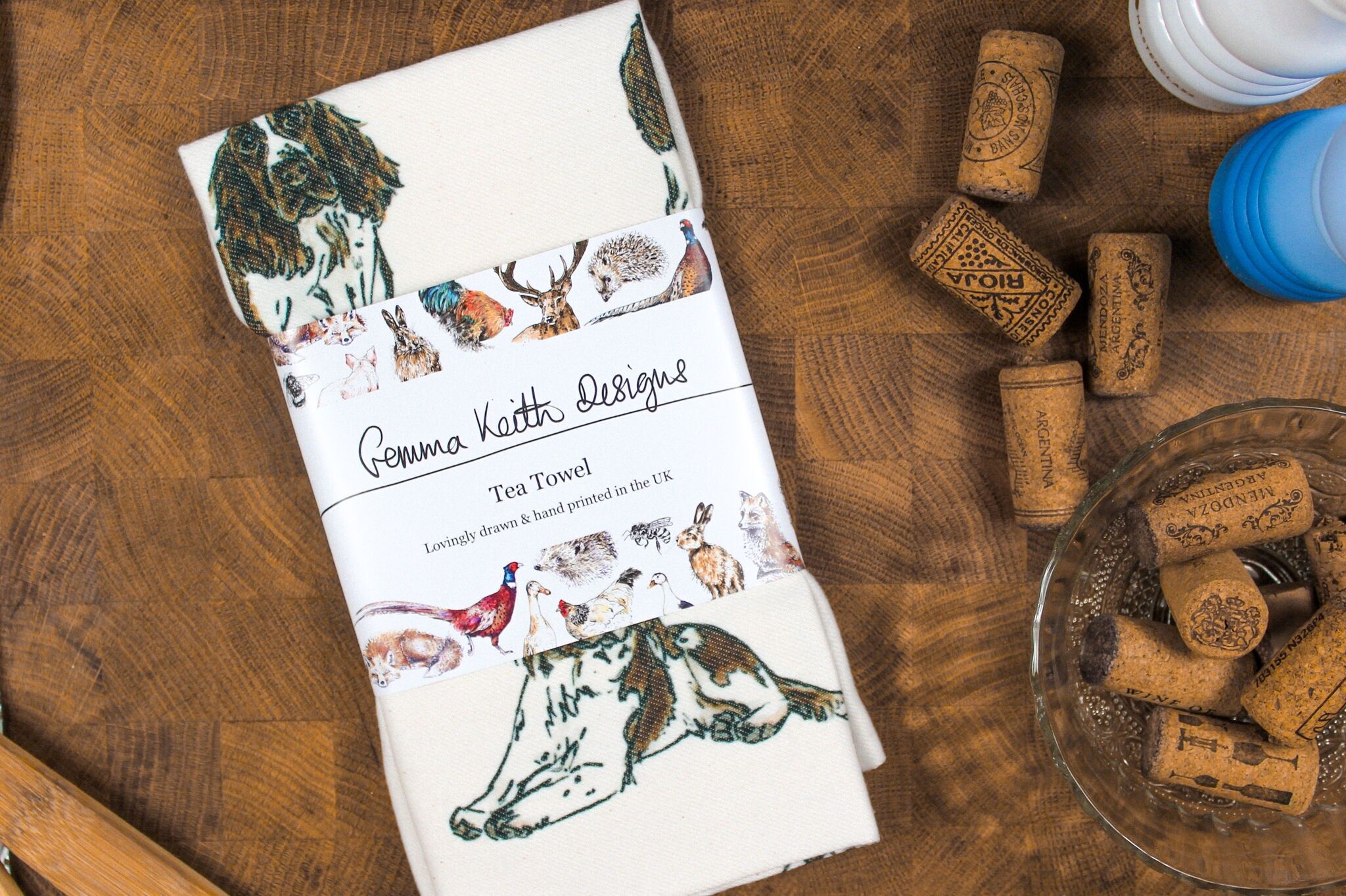 Strofinaccio stampato a mano con cane Springer Spaniel in cotone e poliestere riciclato 50x70cm