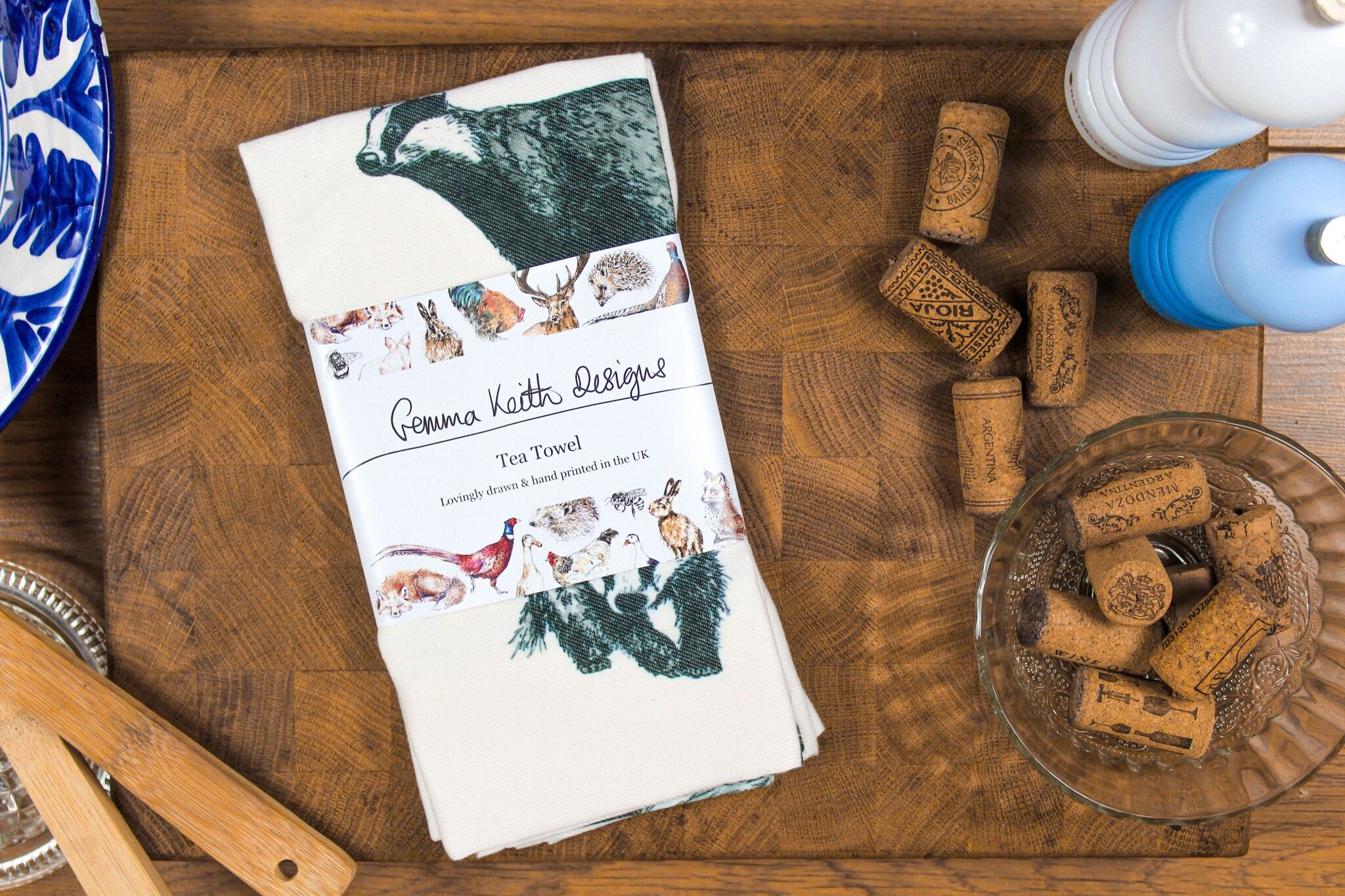 Strofinaccio stampato a mano Badger in cotone + poliestere riciclato 50x70cm