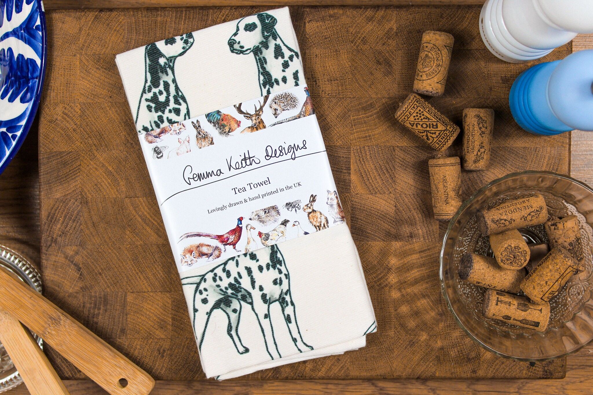 Strofinaccio stampato a mano con cane dalmata in cotone e poliestere riciclato 50x70 cm