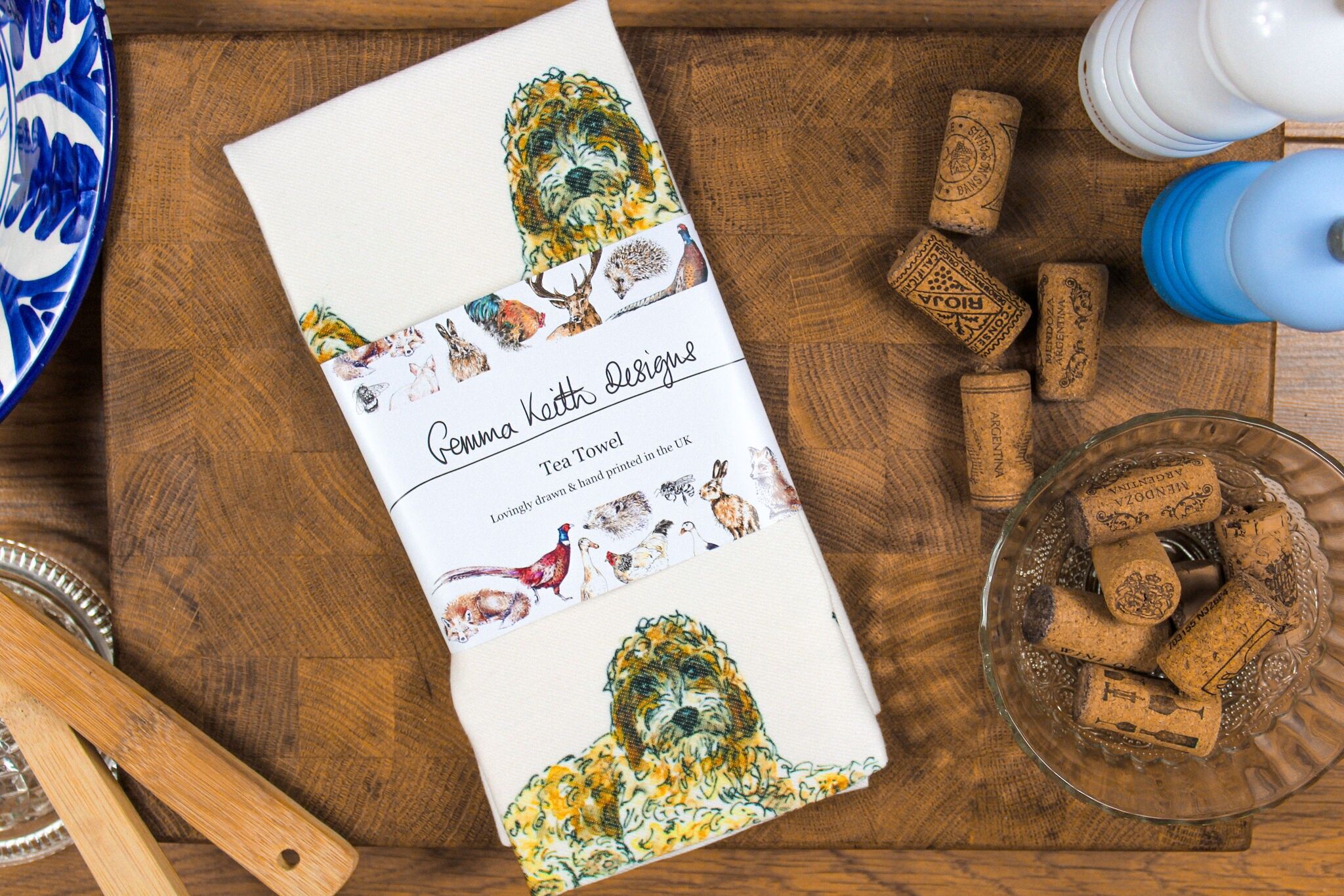 Cockapoo Dog Hand Printed Tea Towel Cotton + Recycled Polyester 50x70cm