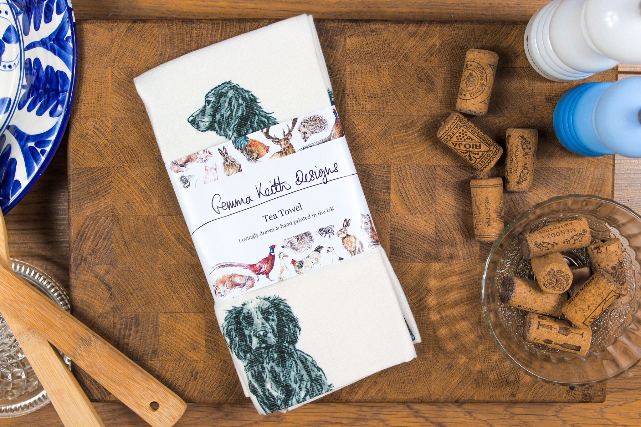 Black Cocker Spaniel Dog Hand Printed Tea Towel Cotton + Recycled Polyester 50x70cm