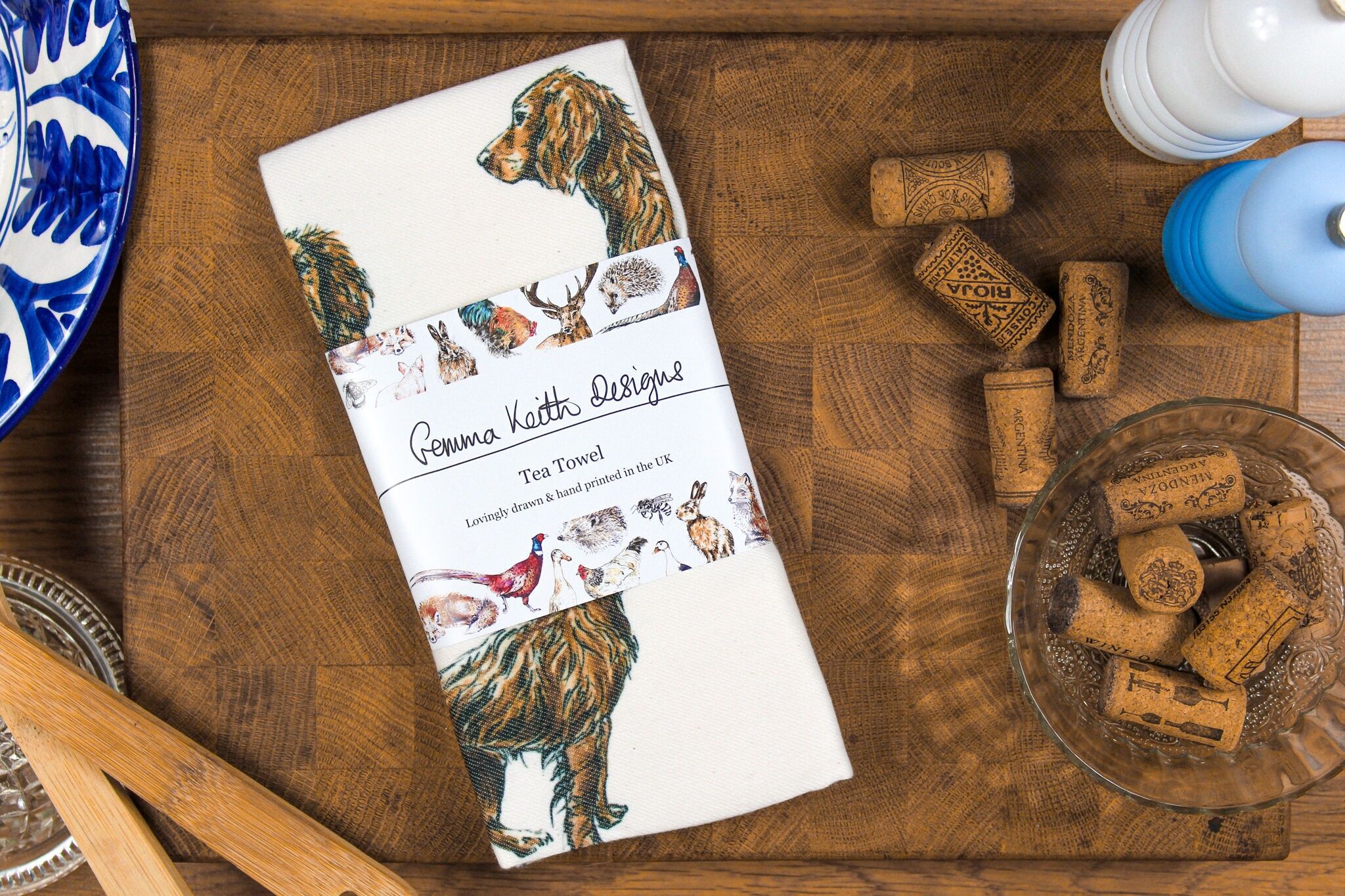 Cocker Spaniel Dog Hand Printed Tea Towel Cotton + Recycled Polyester 50x70cm