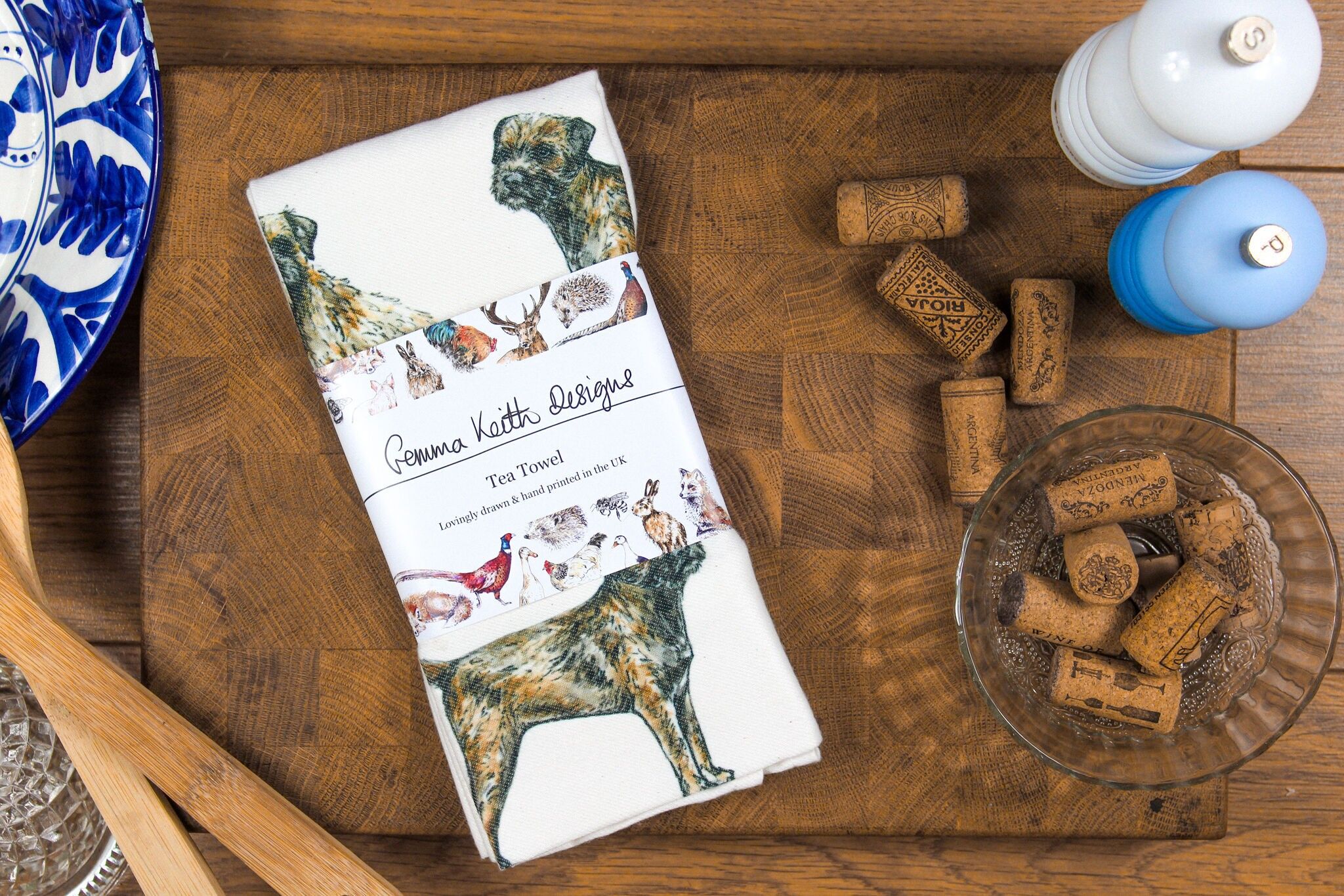 Border Terrier Dog Hand Printed Tea Towel Cotton + Recycled Polyester 50x70cm