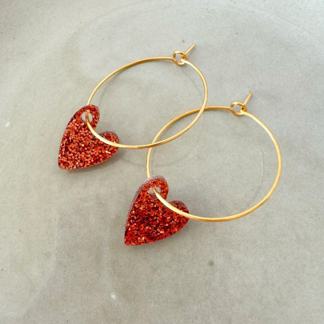 Earrings Hoops Lume Charms Festive | Hearts - Copper
