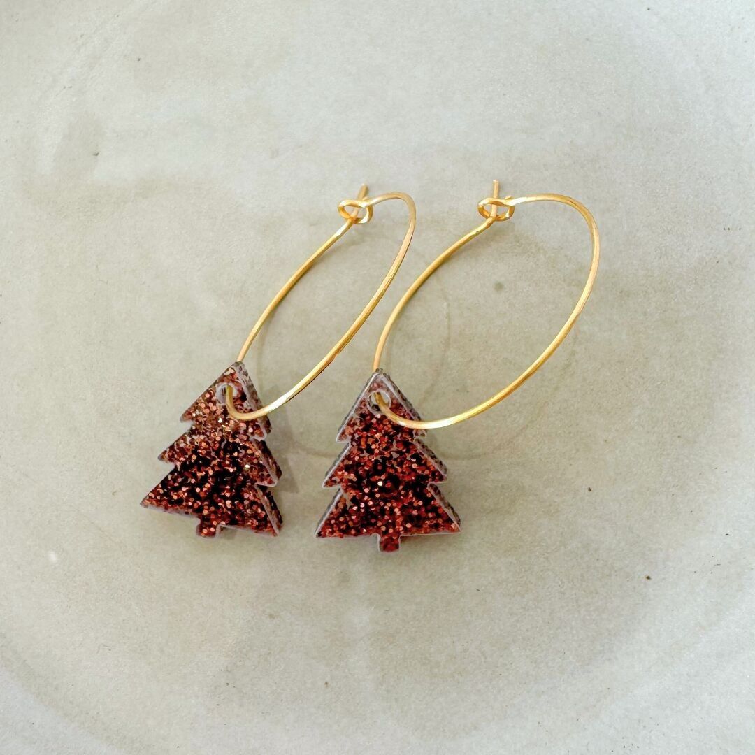 Festliche Ohrringe mit Leuchtanhänger | Weihnachtsbaum - Schokolade