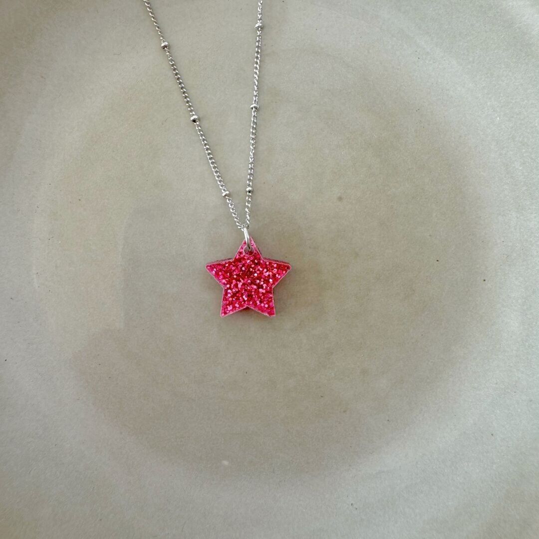 Festliche Leuchtkette mit Stern-Anhängern | Stern - Magenta