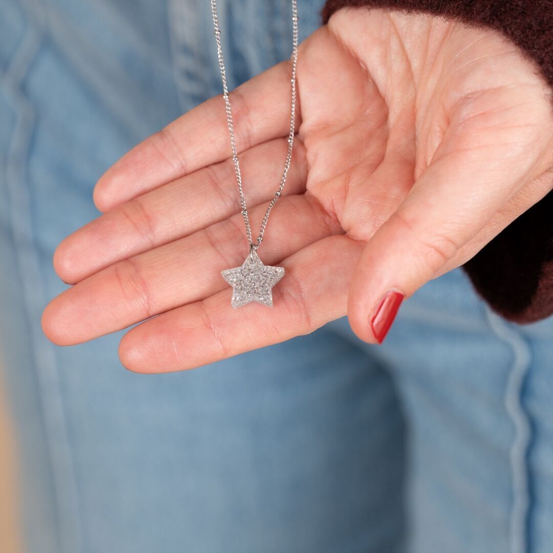 Festliche Leucht-Halskette | Stern-Silber